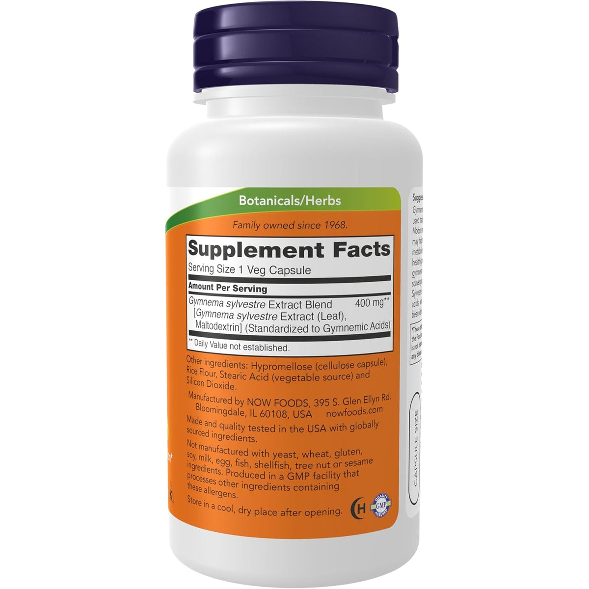 NOW Supplements, Gymnema Sylvestre 400 Mg, Supports Glucose Metabolism*, 90 Veg Capsules, Rice Flour, Magnesium Stearate, Silicon Dioxide