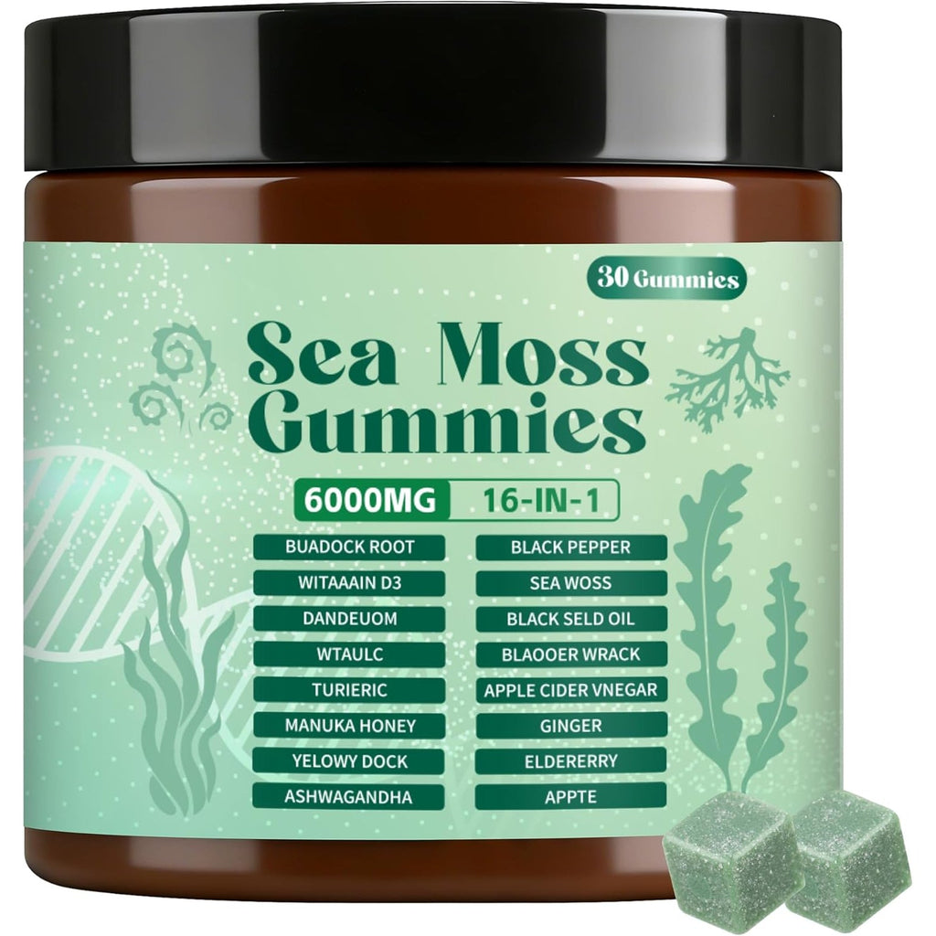 Sea Moss Gummies,16-In-1,Bladder Wrack Turmeric Vitamin C & D3 with Manuka Burdock,30 Gummies