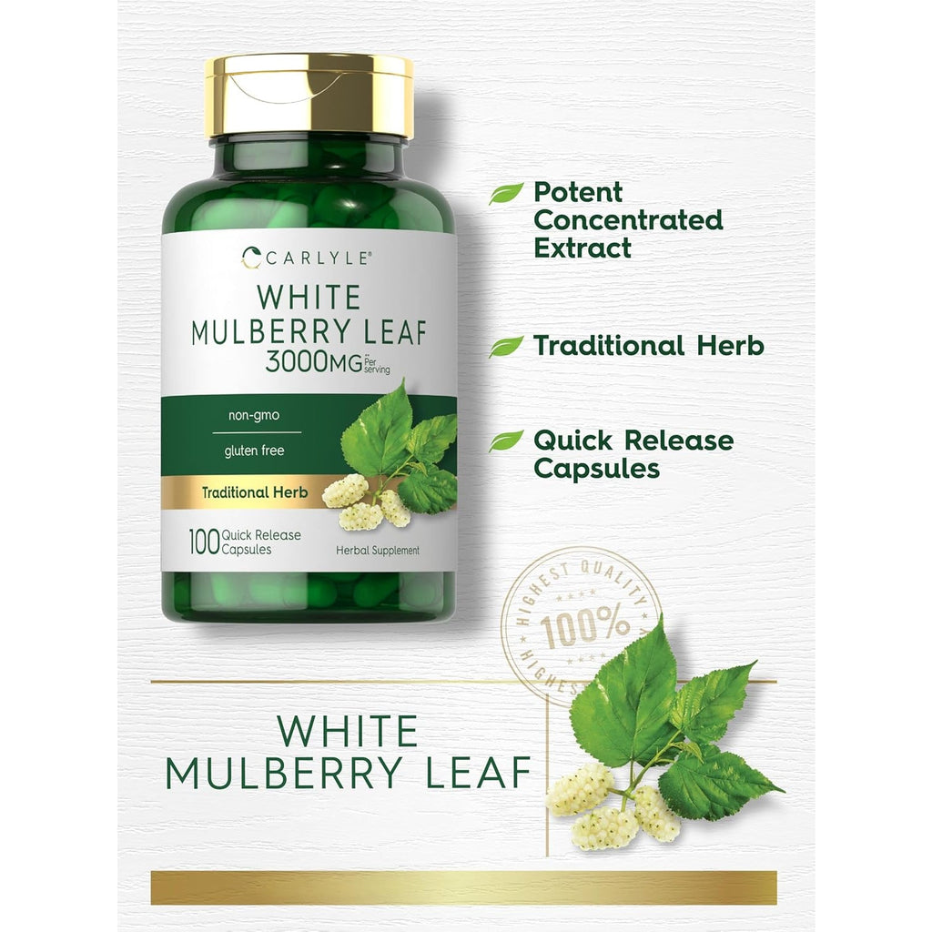 Carlyle Mulberry Leaf Extract | 100 Capsules | Non-Gmo and Gluten Free Herbal Supplement