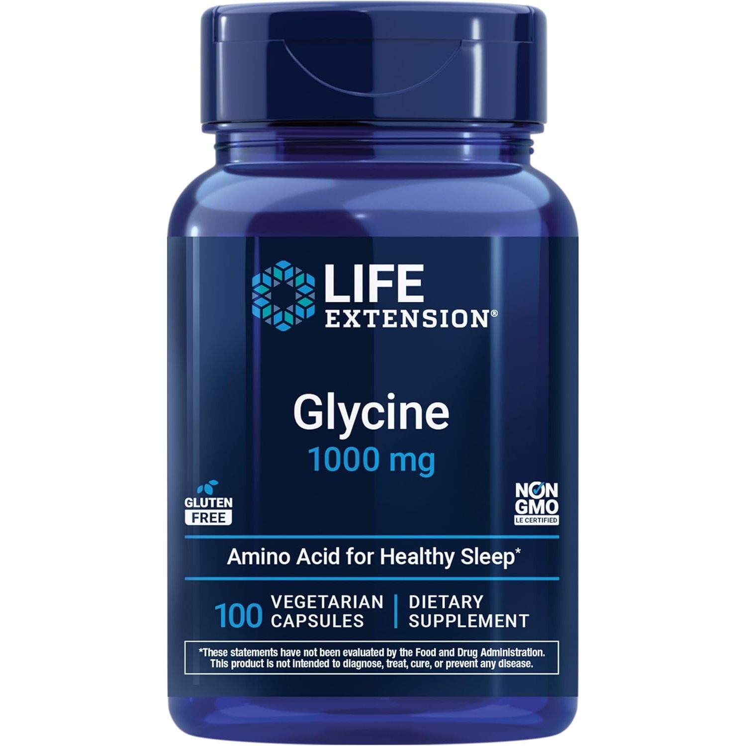 Life Extension Glycine, 1000 Mg, Amino Acid That Promotes Healthy Sleep, Gluten-Free, Non-Gmo, Vegetarian, 100 Capsules