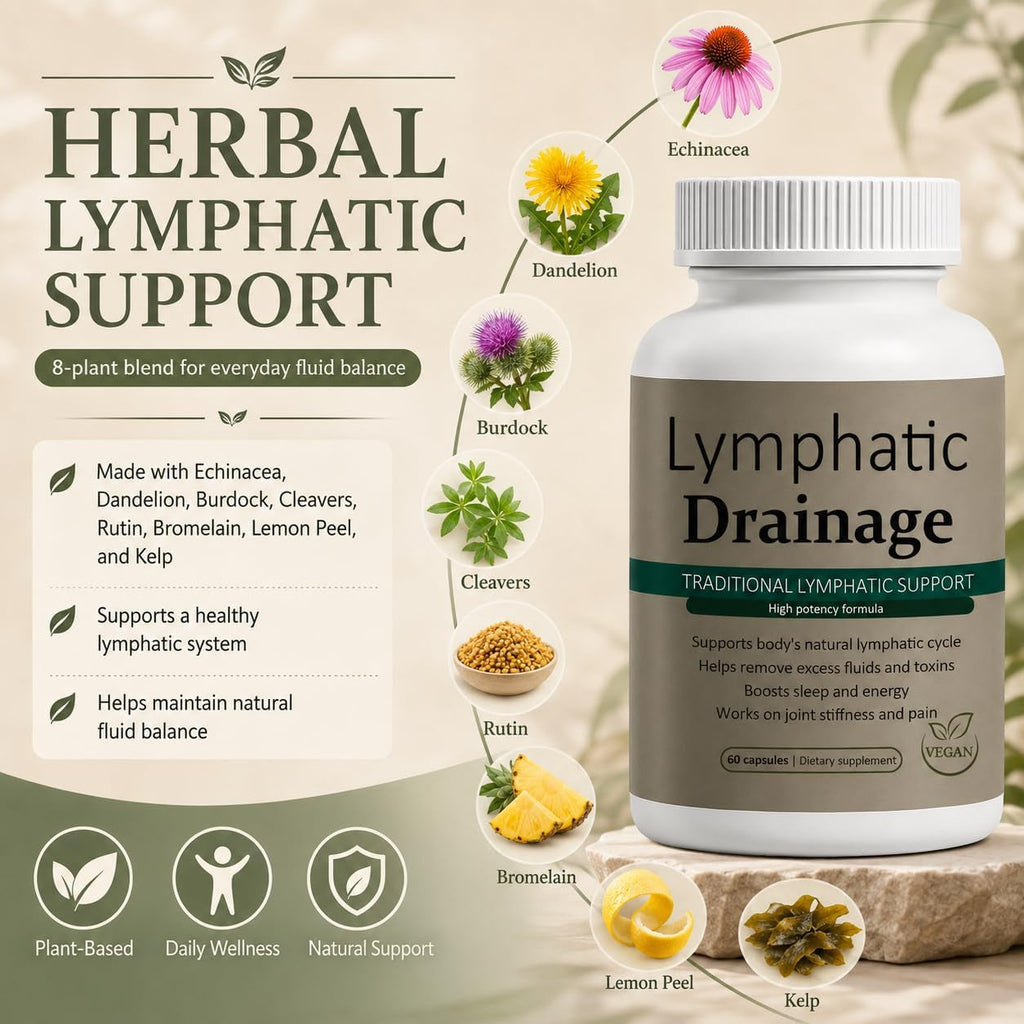 Lymphatic Drainage Capsules - New Maximum Potency Formula with Dandelion Extract, Cleavers Extract, Natural Ingredients, Vegan & Non-Gmo, 60 Capsules (1)