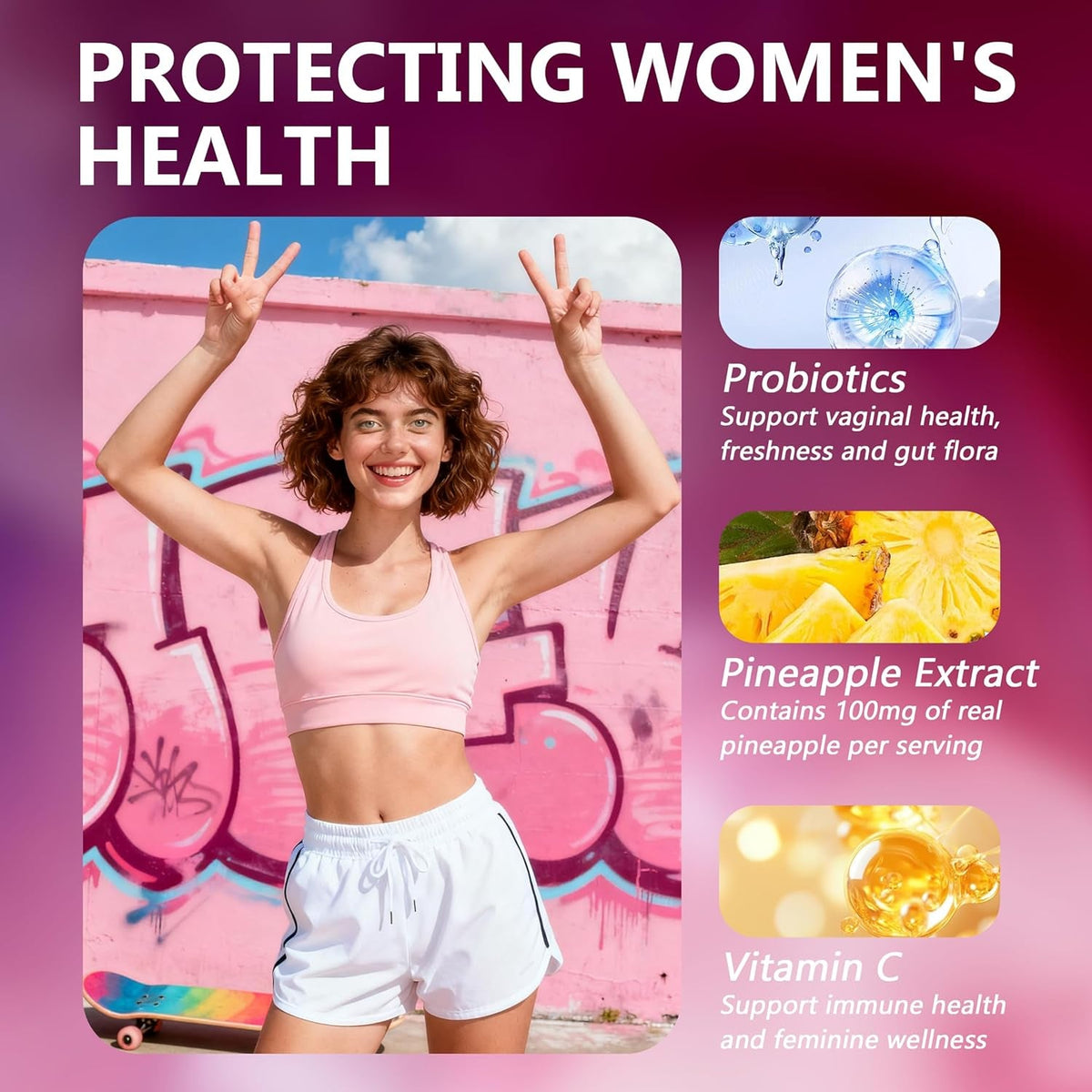 Feminine Balance Gummies, Premium Feminine Balance Gummies, Vegan Hawaiian Pineapple, Vaginal Health Support, Gluten-Free, 60 Gummies (1)