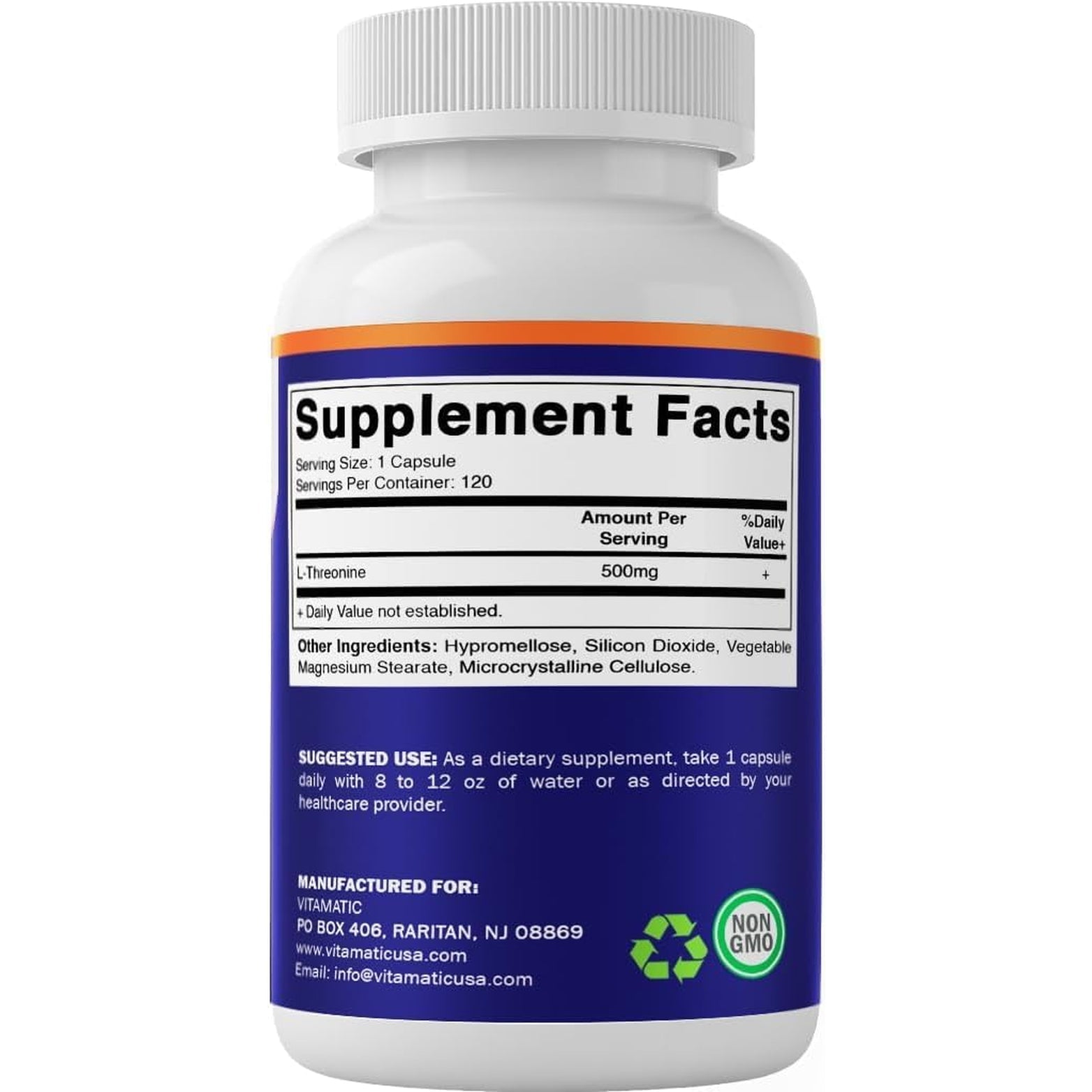 Vitamatic L-Threonine 500Mg – 120 Vegetable Capsules Promotes Healthy Liver, Cardiovascular & Structural Function