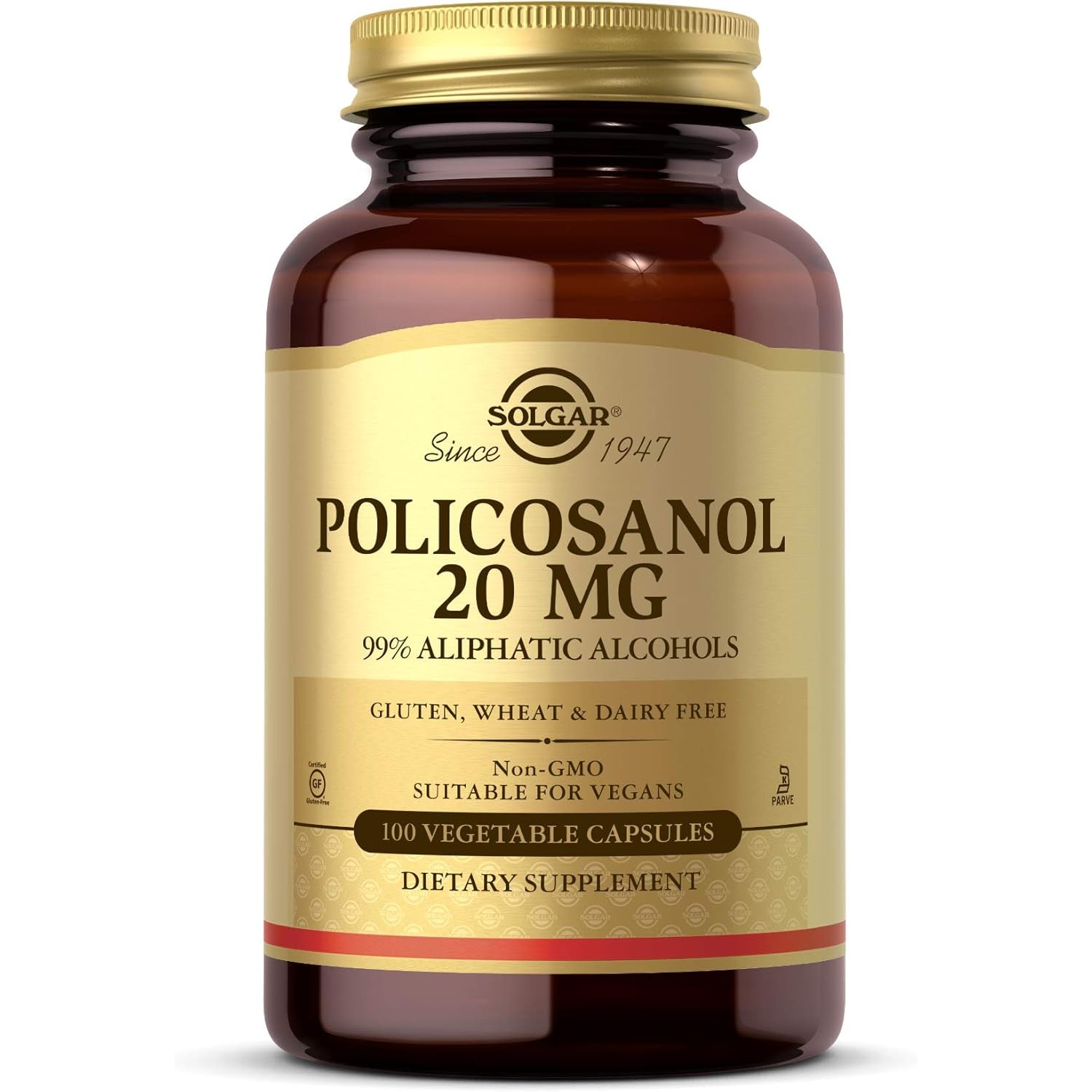 Solgar Policosanol 20 Mg, 100 Vegetable Capsules - Supports Heart Health - General Wellness - Vegan, Gluten Free, Dairy Free, Kosher - 100 Servings