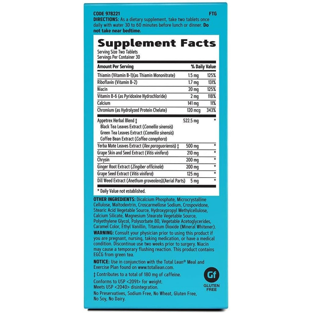GNC Total Lean Appetrex Control, Clinically Shown to Reduce Calorie Intake, 60 Tablets