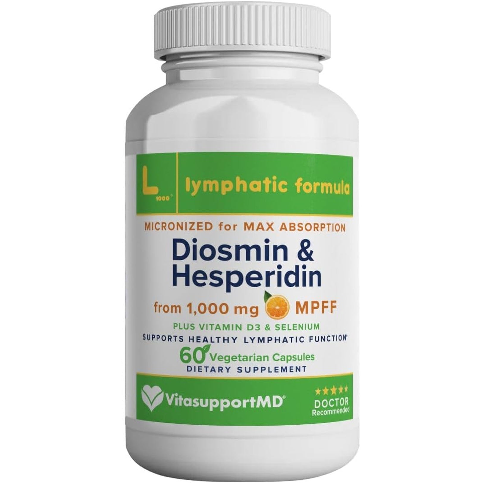 Lymphatic Formula, Diosmin Hesperidin 1000Mg Lymphatic Drainage Supplement, Lymph System Support & Detox, Micronized MPFF Complex Blend with Vitamin D3 & Selenium for Immune Health, 60 Capsules