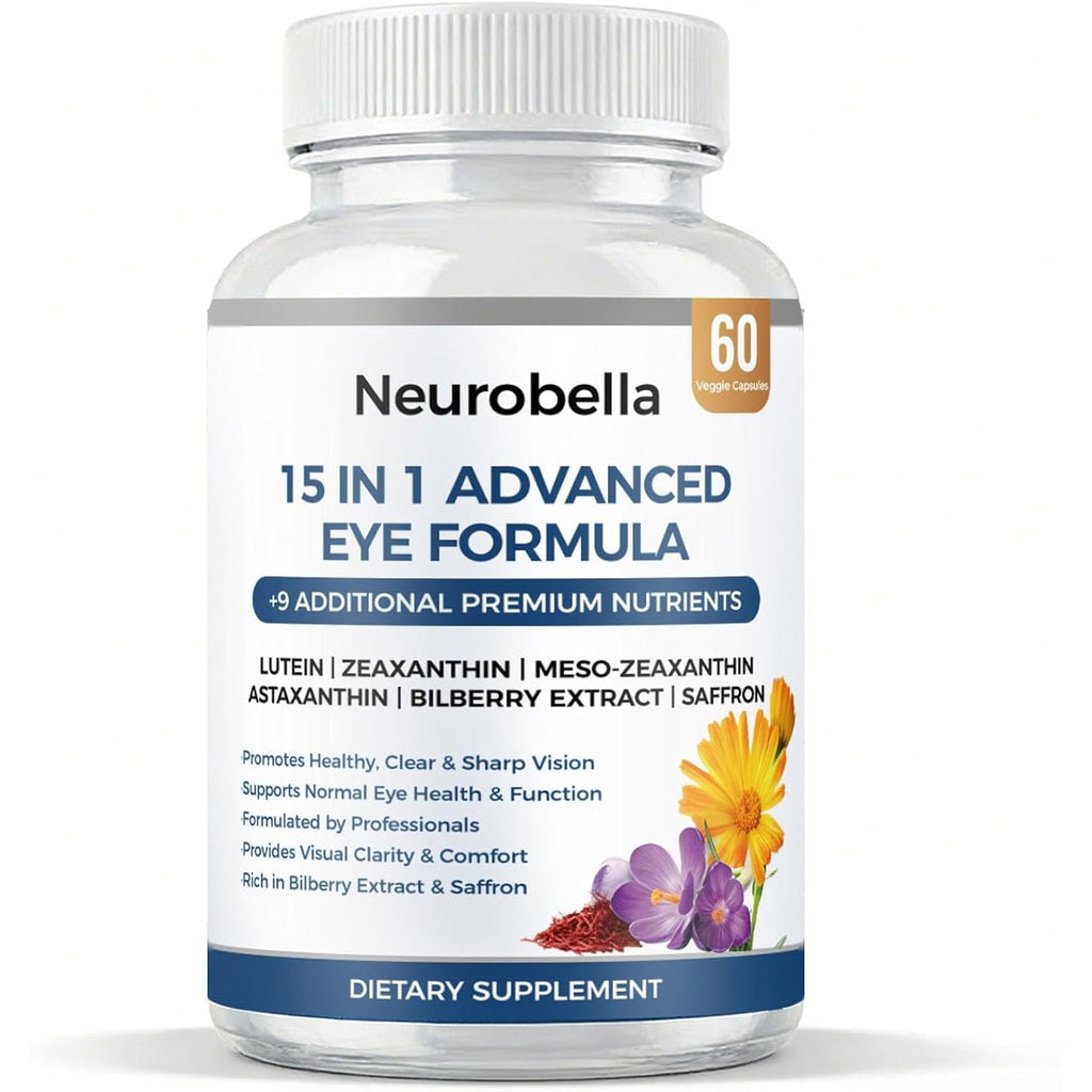 Neurobella Eye Formula, Neurobella 15 in 1 Advanced Eye Formula with All 3 Carotenoids, Lutein & Zeaxanthin, Saffron & Bilberry Extract