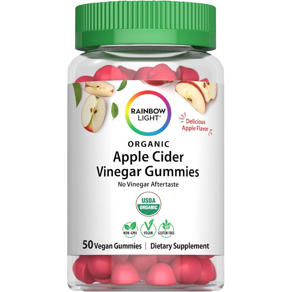 Rainbow Light Apple Cider Vinegar Gummies 500 Mg | 50 Count | Delicious Apple Flavor | with No Vinegar Aftertaste | USDA Organic | Vegan, Non-Gmo, Gluten Free