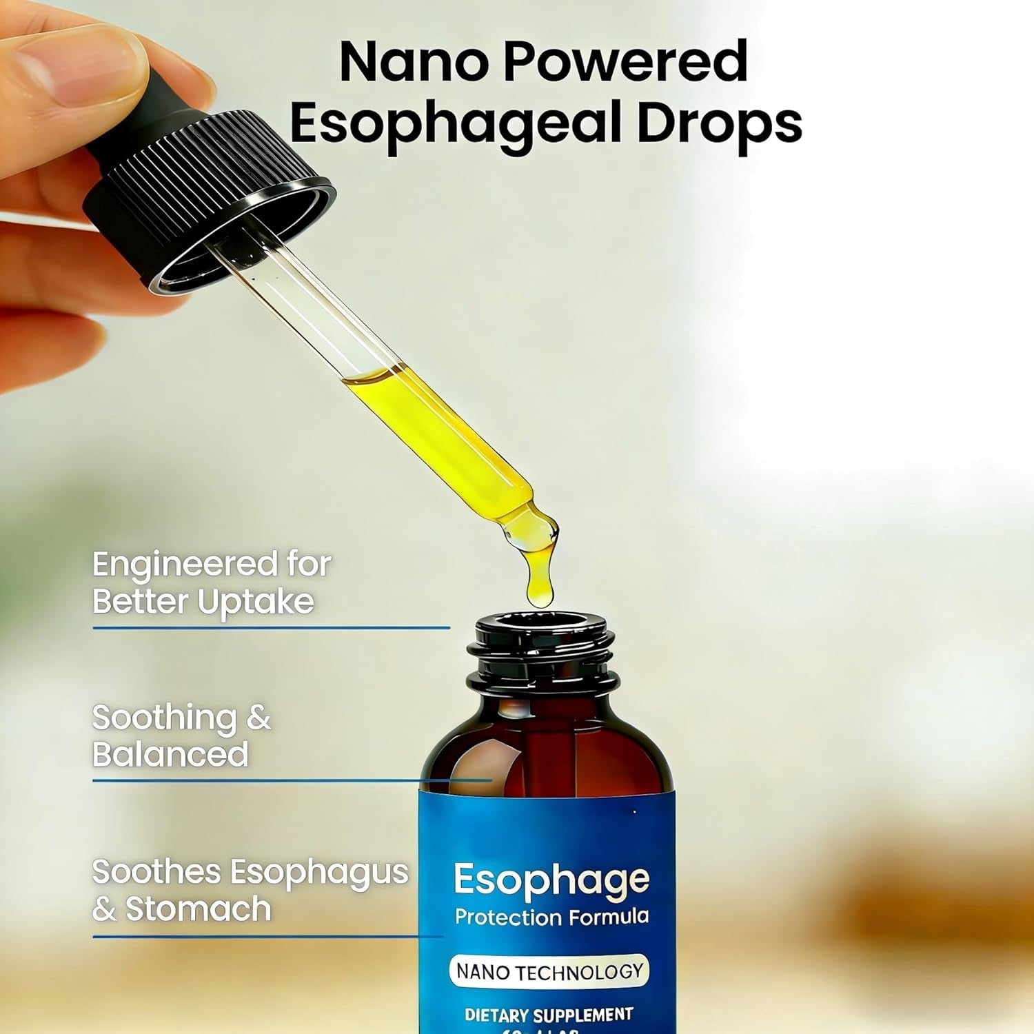 Nano Powered Esophageal Drops - Eases Digestive Discomfort & Promotes a Healthy Throat and Stomach Environment - 2 Fl Oz