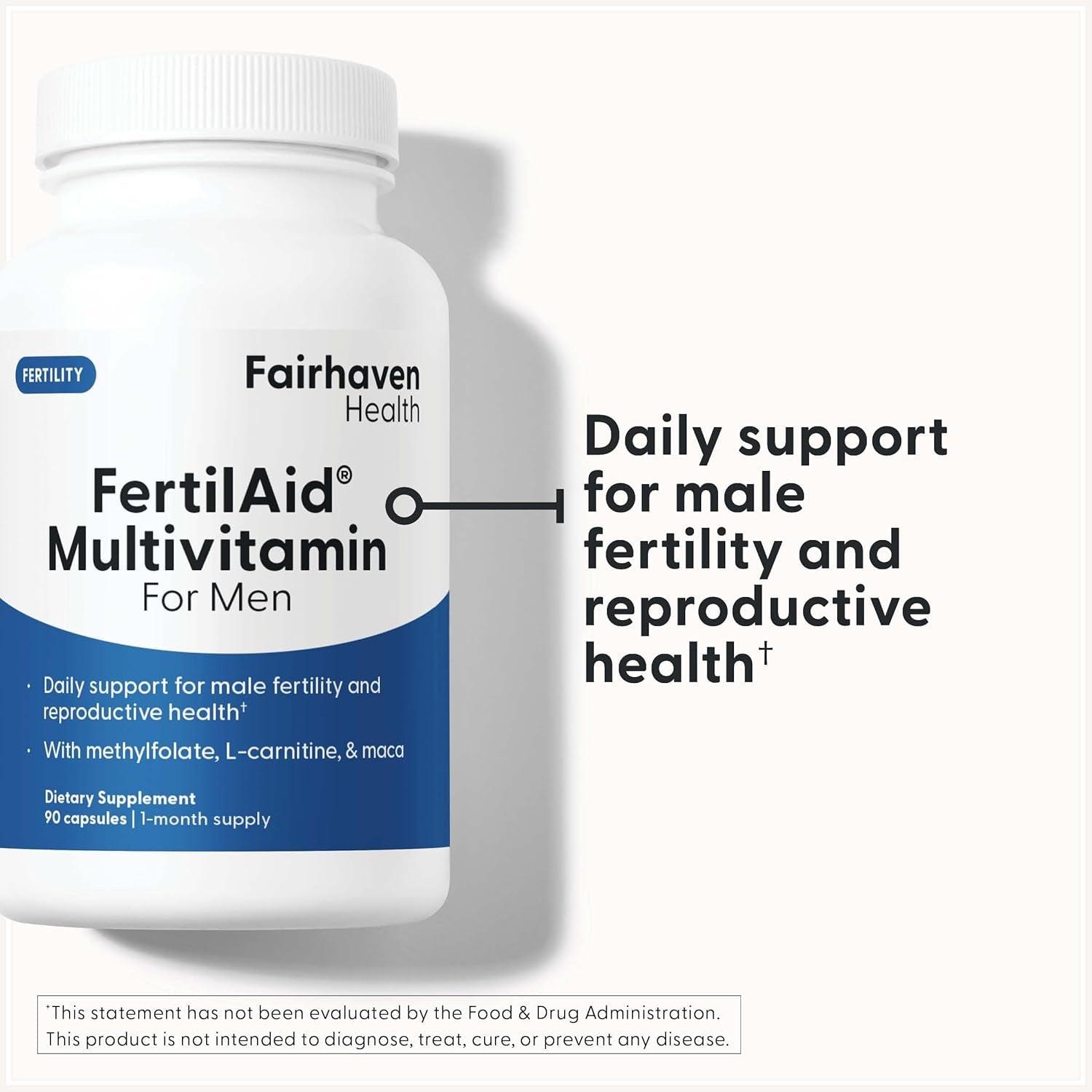 Fairhaven Health Fertilaid for Men | Male Fertility Supplement for Count and Motility | Pre-Conception Support with L-Carnitine, Coq10, Maca and Zinc | 90 Capsules | 1 Month Supply