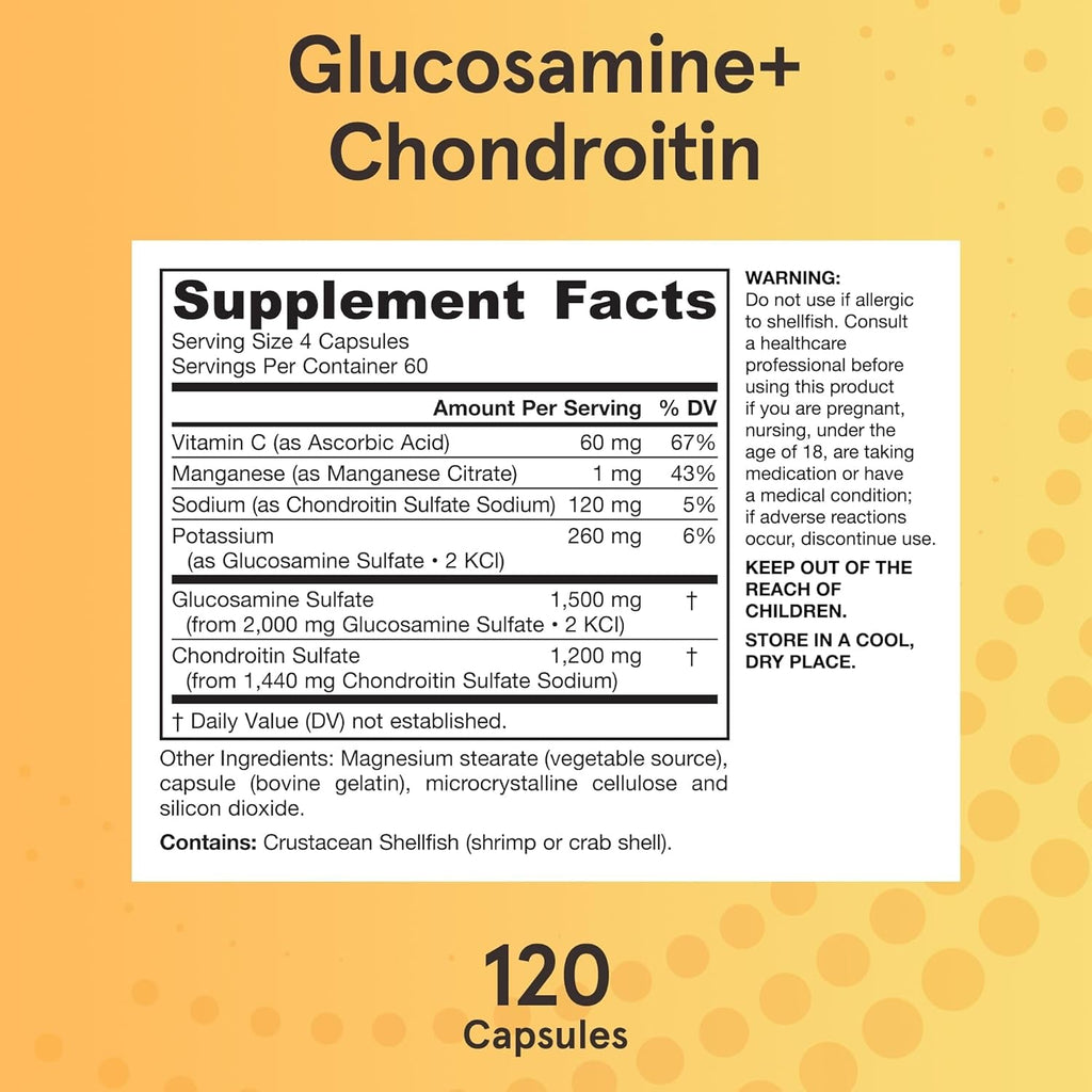 Jarrow Formulas Glucosamine + Chondroitin - 240 Capsules - Nutrient Support - Dietary Supplement for Joint Health - with Vitamin C & Manganese - 60 Servings