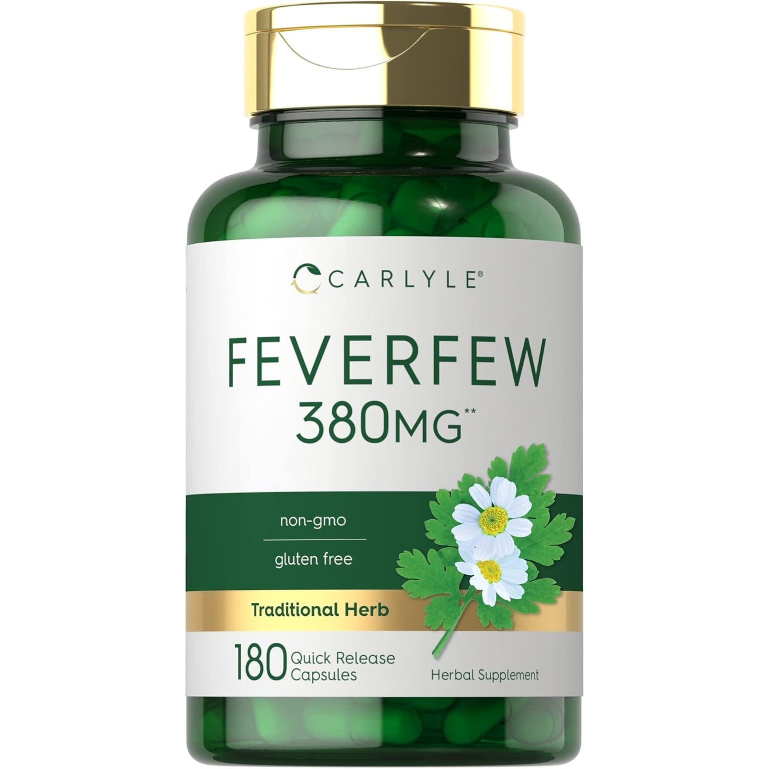 Carlyle Feverfew Capsules | 180 Count | Traditional Herb Extract | Non-Gmo, Gluten Free