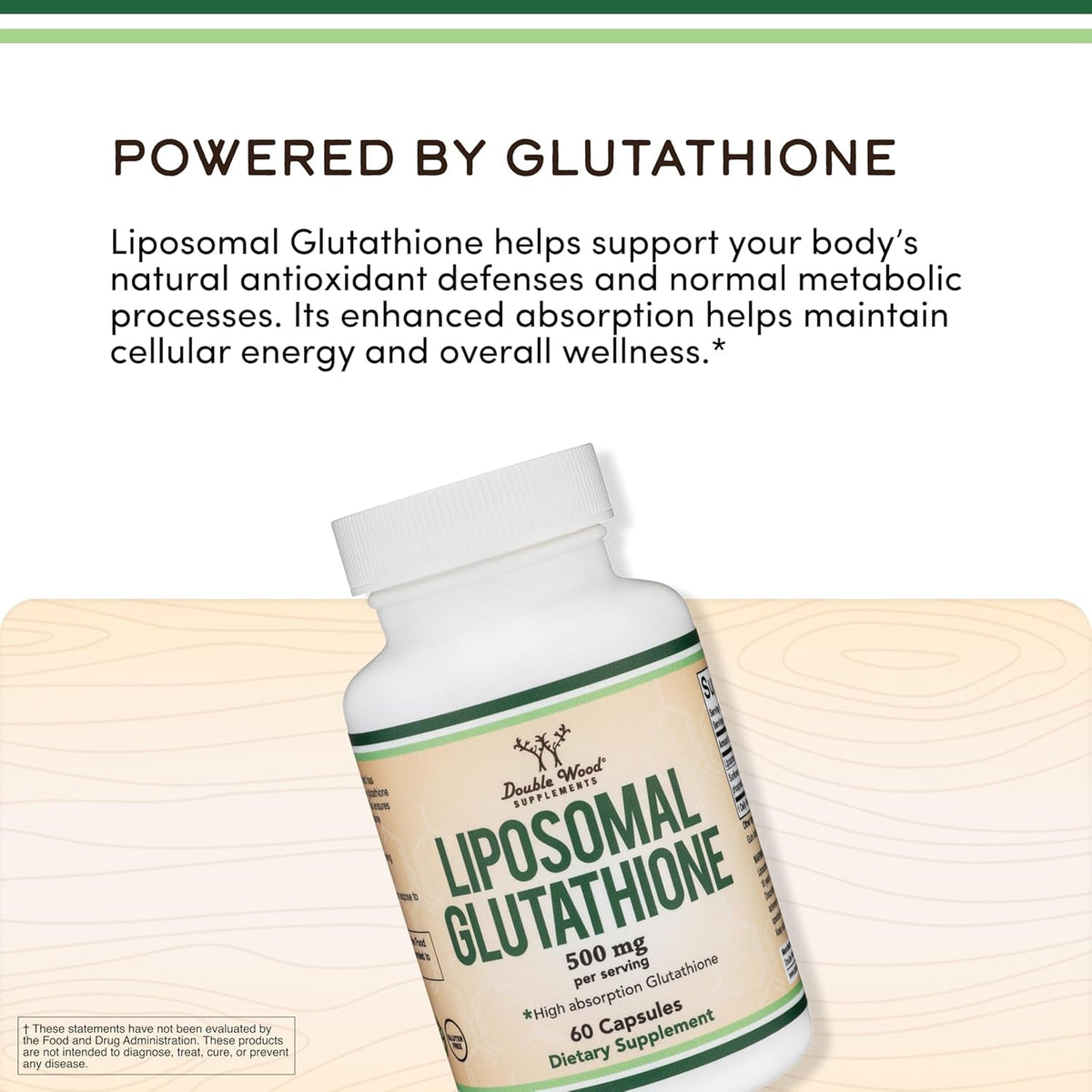 Liposomal Glutathione Supplement 500Mg per Serving, 60 Capsules (Vegan Safe, Non-Gmo) Max Absorption Liposomal Glutathione with Genuine Smell and Taste by Double Wood