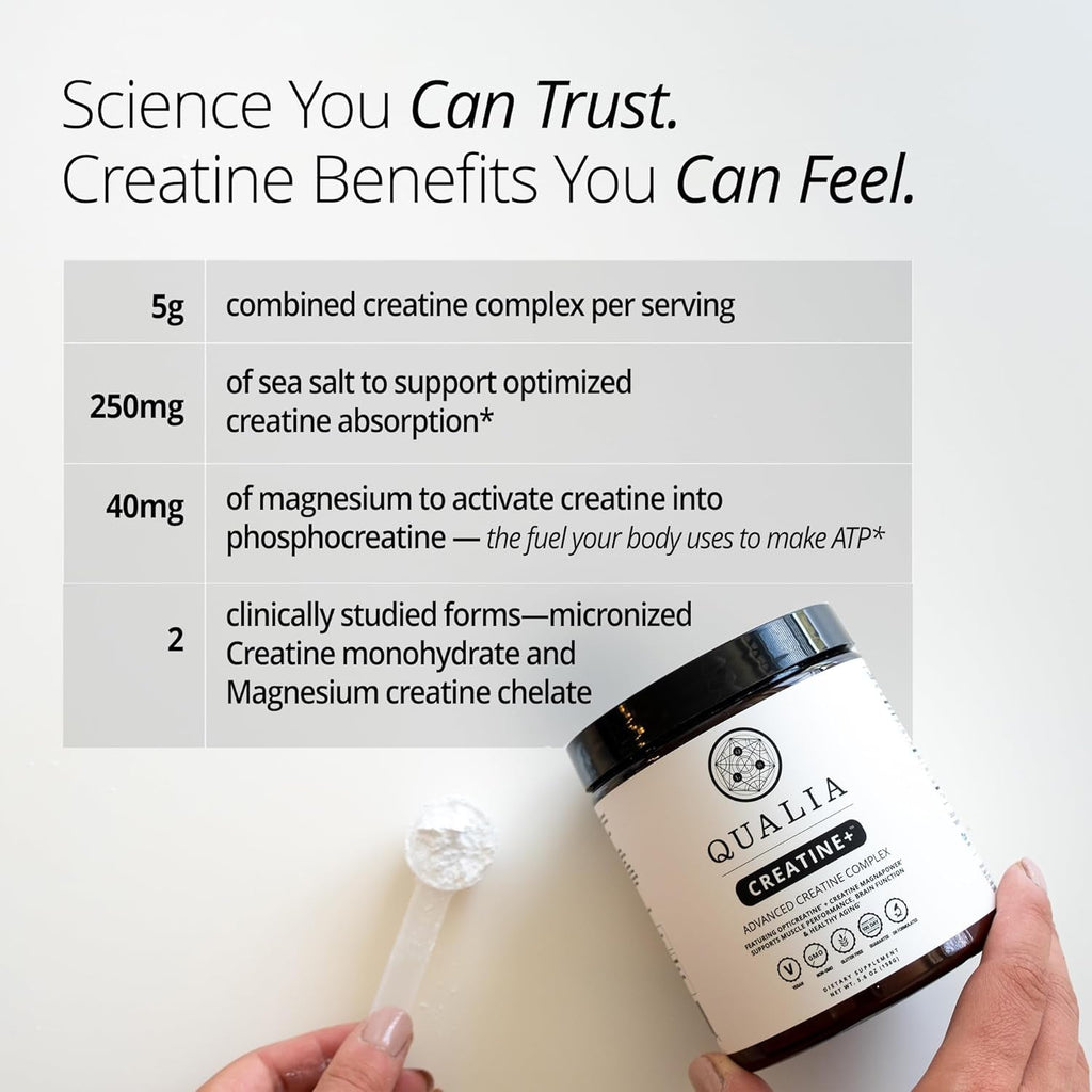 Qualia Creatine | Advanced Creatine Complex | 2 Sources + Magnesium | Optimized Absorption | Muscle Performance, Brain Function, & Healthy Aging (30 Servings)