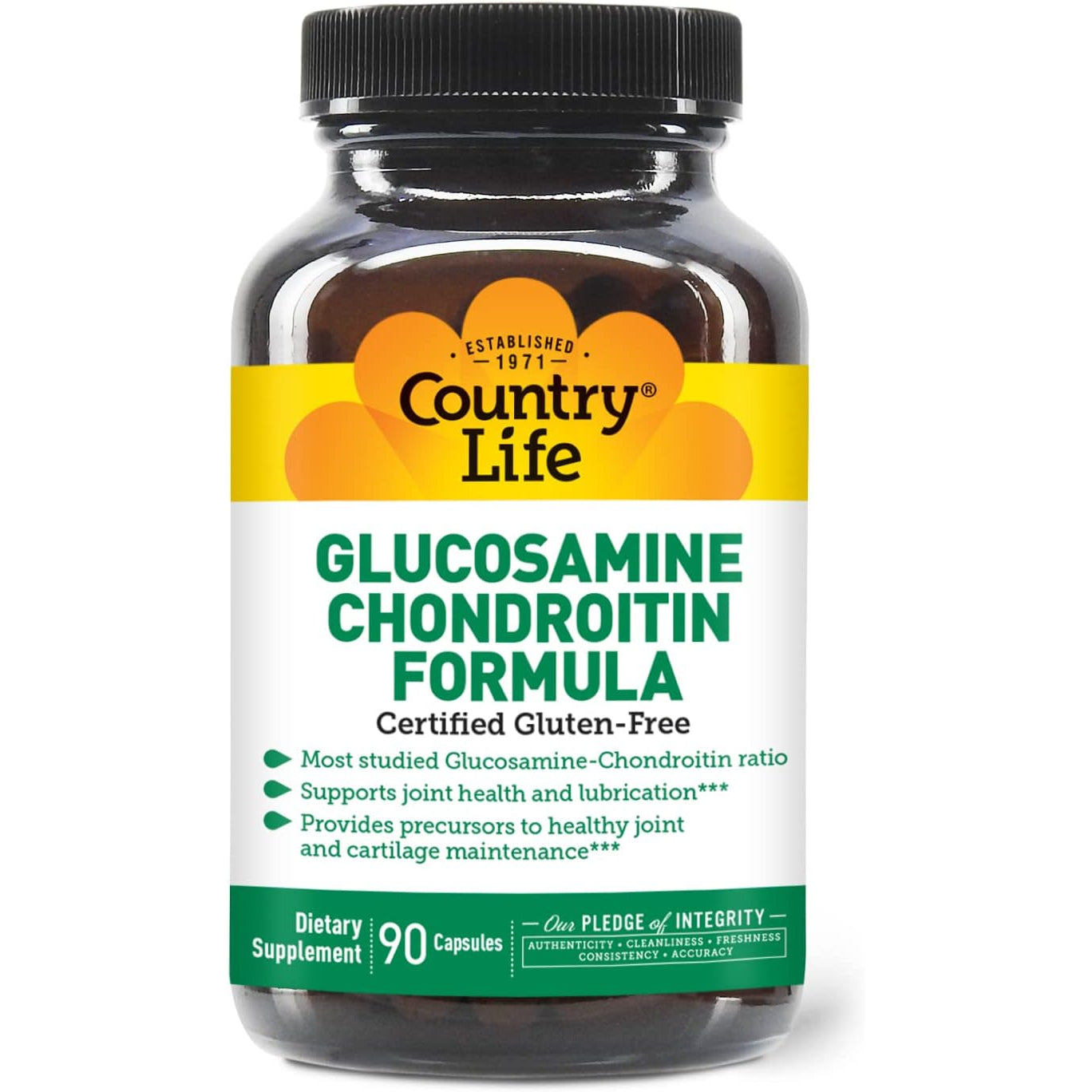 Country Life Glucosamine Chondroitin 1500Mg/1200Mg - Supports Joint Health & Lubrication - Maintains Healthy Cartilage, Tendon, Joint Tissue - Gluten Free, Non-Gmo - 90 Capsules - for Adults