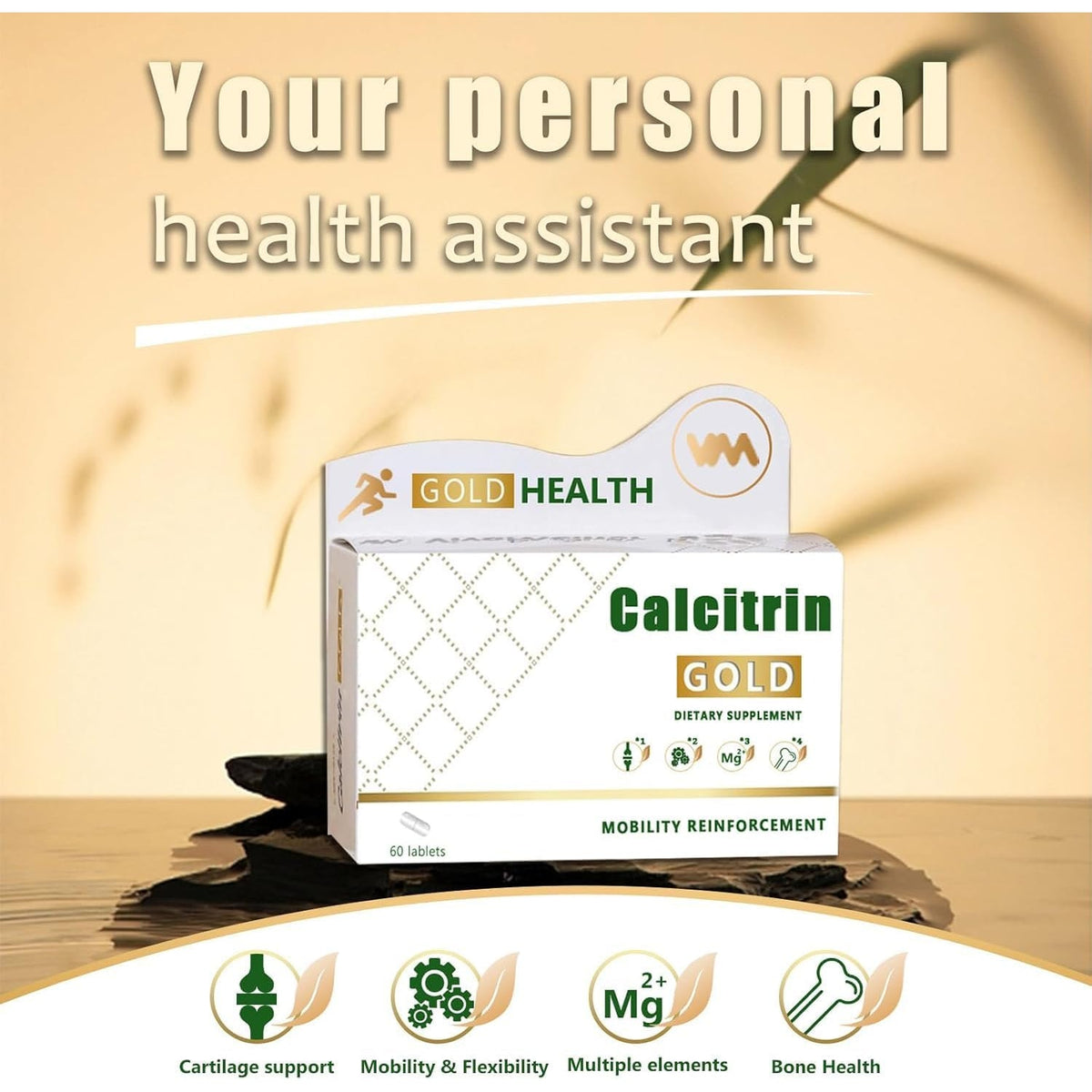 Calcitrin Gold Dietary Supplement - Mobility & Bone Strength Support, Joint Strength Supplement, Suitable for Men, Elderly and Women, 60 Tablets (1Pc)