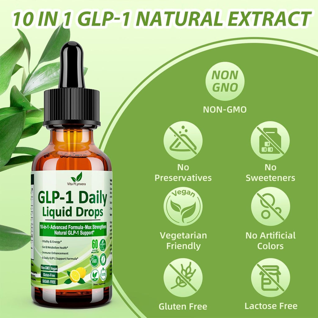GLP-1 Support Liquid Drops, 10-In-1 Formula with Berberine, Ceylon Cinnamon, Prebiotic Fiber & Green Tea Extract | Support Healthy Metabolism, Digestive & Gut Health for Women & Men | Vegan, Non-Gmo