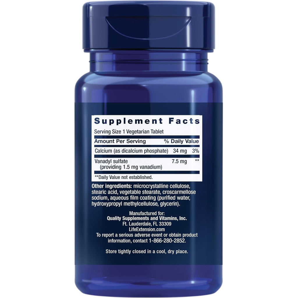 Life Extension Vanadyl Sulfate, Trace Mineral, Vanadium, Healthy Glycemic Balance, Healthy Metabolism, Hormone Function, Gluten-Free, Non-Gmo, Vegetarian – 100 Tablets