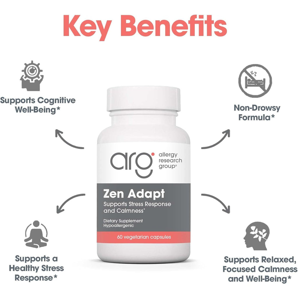 ARG Zen Adapt - 200 Mg L-Theanine, 125 Mg Ashwagandha & 550 Mg GABA - Supports Stress Response and Calmness - Vegetarian Capsules - Hypoallergenic Formula - 30 Servings - 60 Capsules