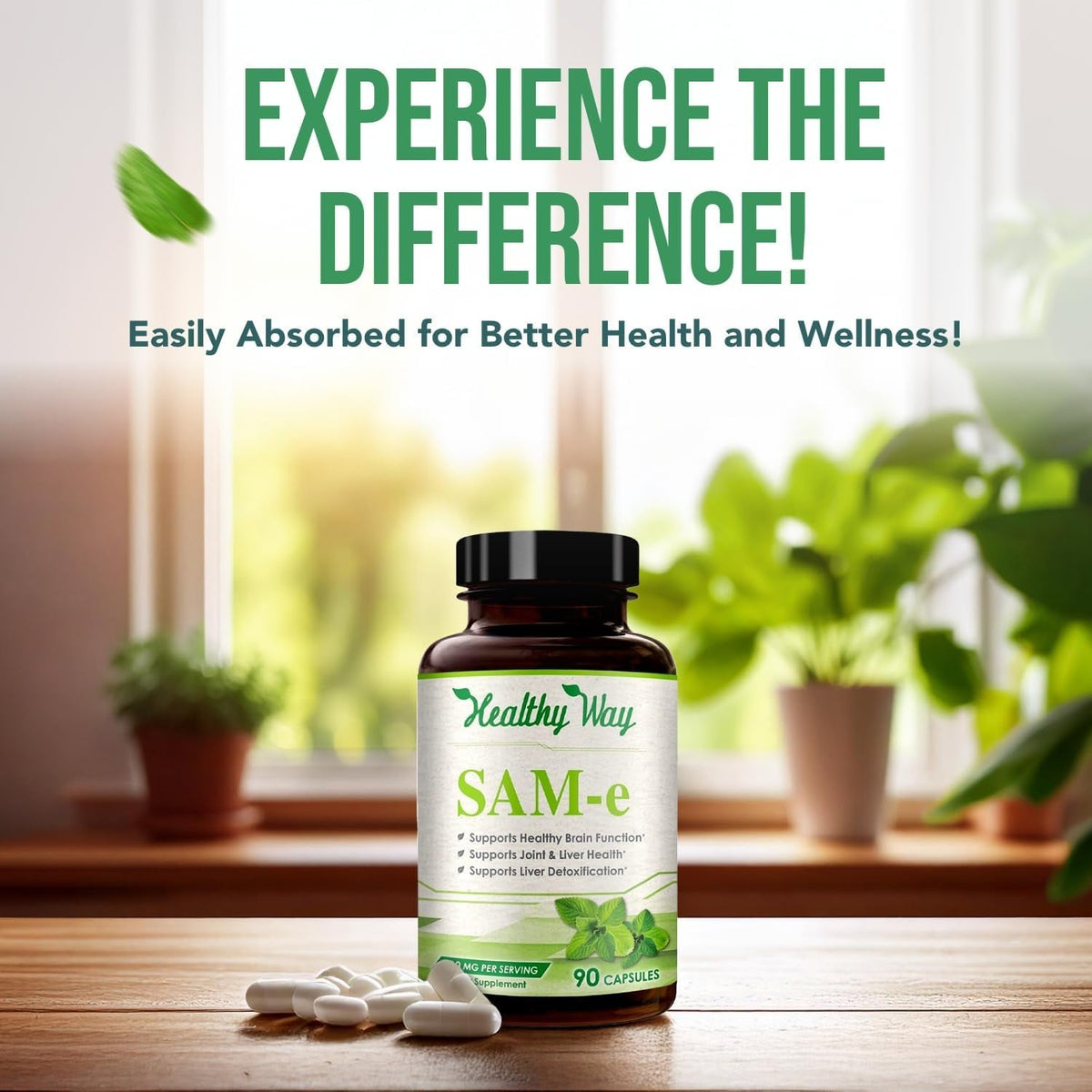 Sam-E 400Mg Capsules - Easy Absorption SAM E Supplement 400Mg from S-Adenosyl-Methionine for Brain Liver and Mood Support - Non-Gmo Gluten Free & Made in Cgmp Facility (90 Servings)