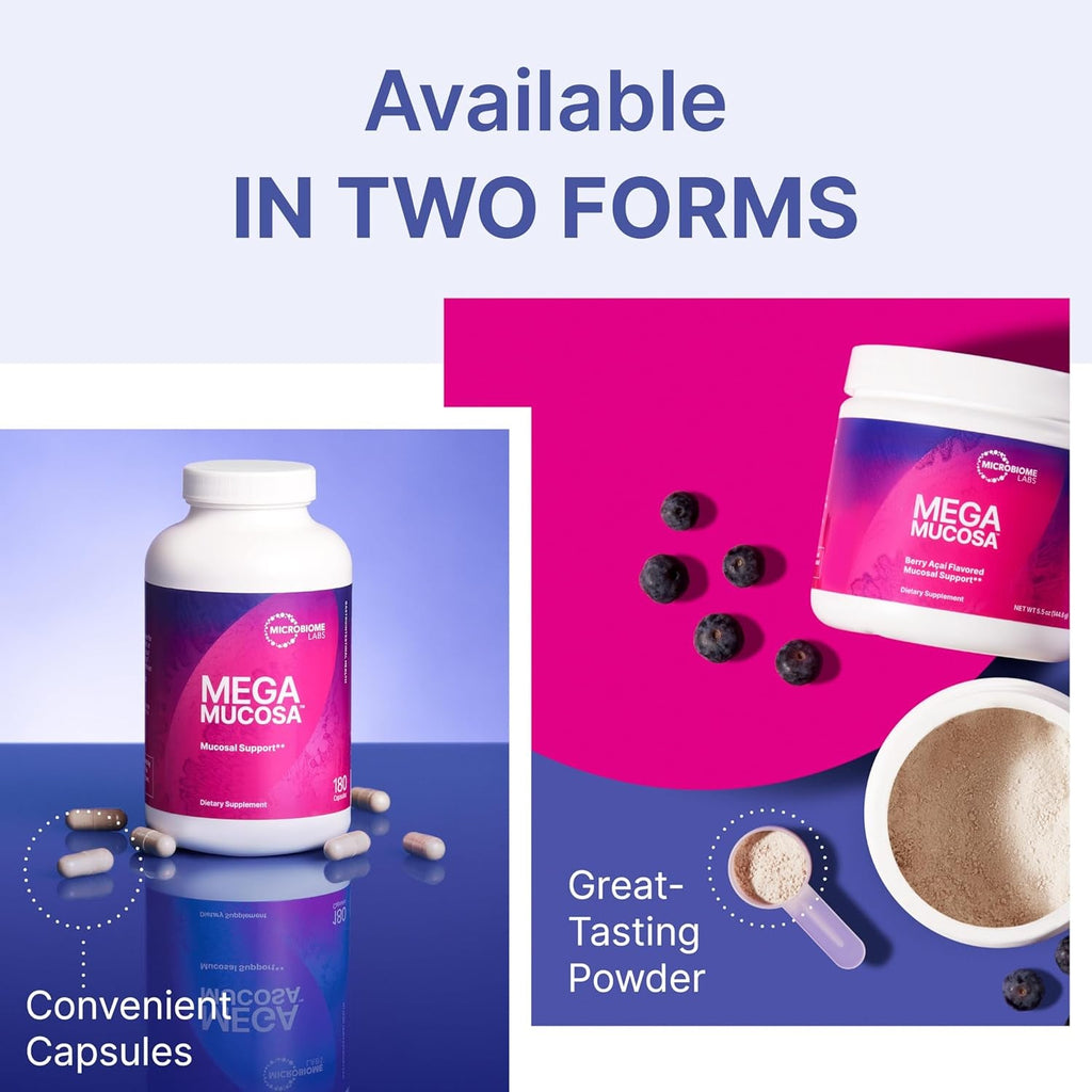 Microbiome Labs Megamucosa Gut Health Powder - Digestive Supplement with Complete Mucosal Support for Healthy Gut & Immune Function - Dairy-Free Immunoglobulins & Amino Acids - Berry Acai (5.5 Oz)