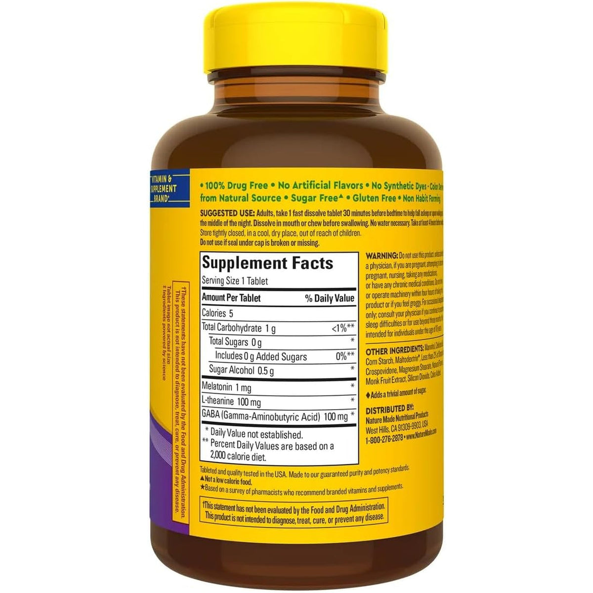 Nature Made Wellblends Back to Sleep, 120 Fast Dissolve Tablets, Lower Dose Melatonin 1 Mg, L Theanine 100 Mg and GABA 100Mg, Sleep Supplement, Bundle with a Pill Oragnizer (2 Items)