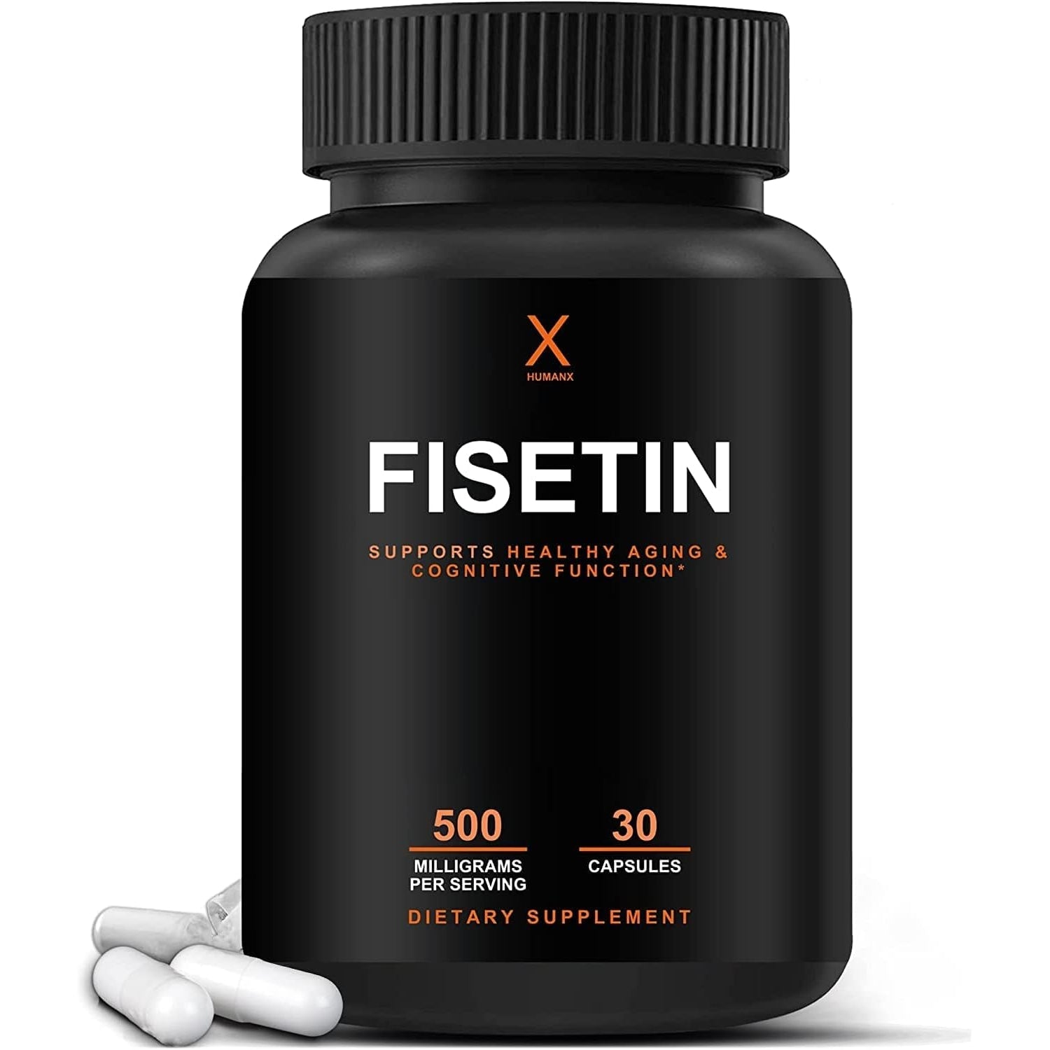 HUMANX Fisetin 500Mg - 98% Pure Fisetin Supplement - Powerful Serving Size (Similar to Apigenin, Luteolin, Quercetin) Senolytic Activator - Natural Polypheonols - USA Made, Non-Gmo Fisetin Capsules