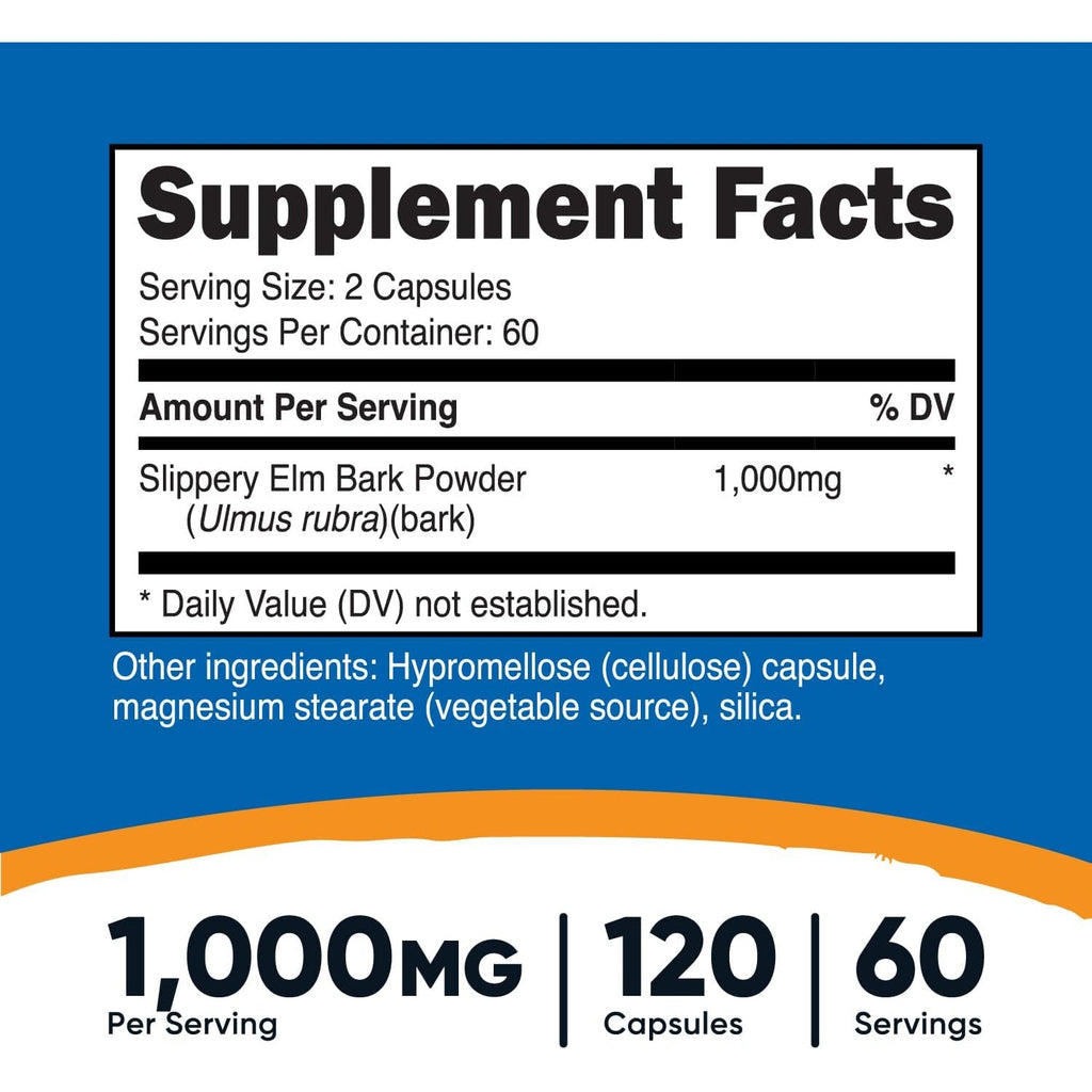Nutricost Slippery Elm Bark Capsules 1000Mg per Serving, 120 Capsules - Non-Gmo, Gluten Free, Vegetarian Friendly