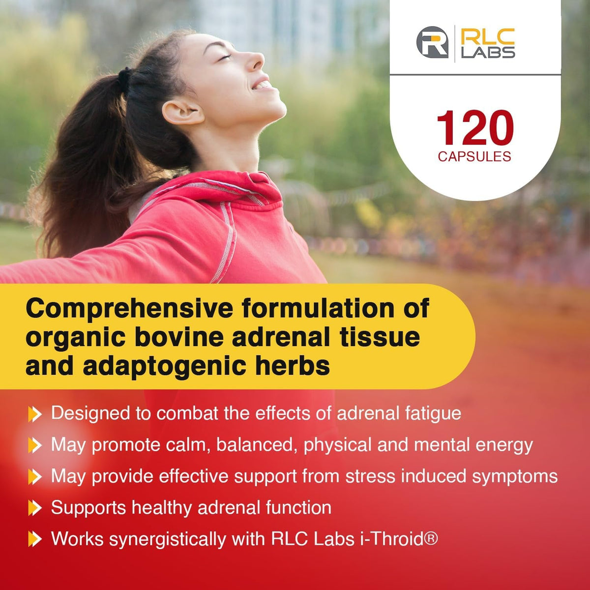 RLC Labs A-Drenal, 120 Capsules - Herbal, Cortisol Supplement with Ashwagandha, Ginger & Rhodiola to Support Balance, Mood, Energy & Vitality - Adrenal Support Formula (1 Month Supply)
