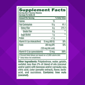 Vitafusion GLP-1 Support Fiber plus Vitamins D, B12 and Folate Gummy Vitamins, Citrus Flavor, Sugar Free, 90 Count, 30 Day Supply