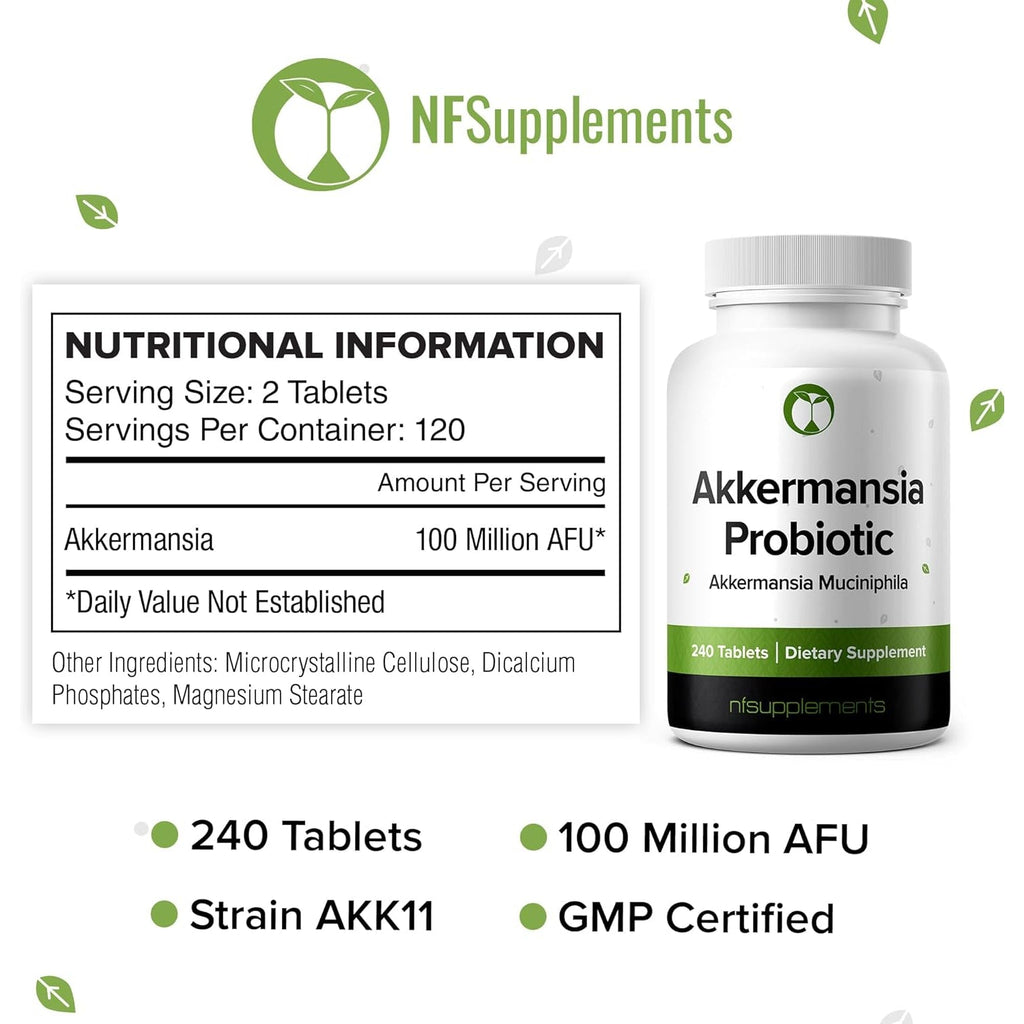 Akkermansia Muciniphila Probiotic 240 Tablets (4 Month Supply) - 100 Million AFU Researched Strain AKK11 - Supports Digestive Health & Gut Lining - GMP Certified (240, Akkermansia Muciniphila)