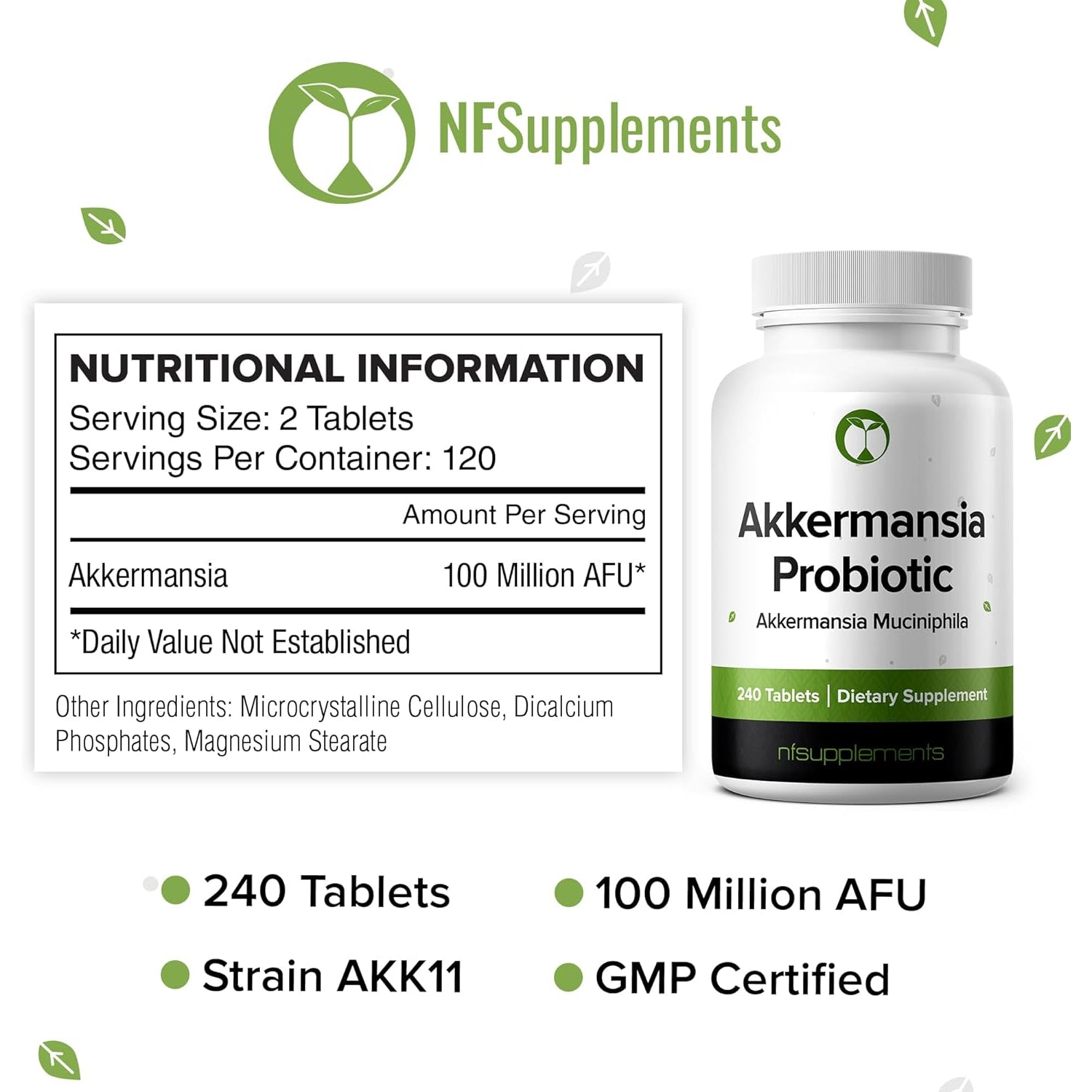 Akkermansia Muciniphila Probiotic 240 Tablets (4 Month Supply) - 100 Million AFU Researched Strain AKK11 - Supports Digestive Health & Gut Lining - GMP Certified (240, Akkermansia Muciniphila)