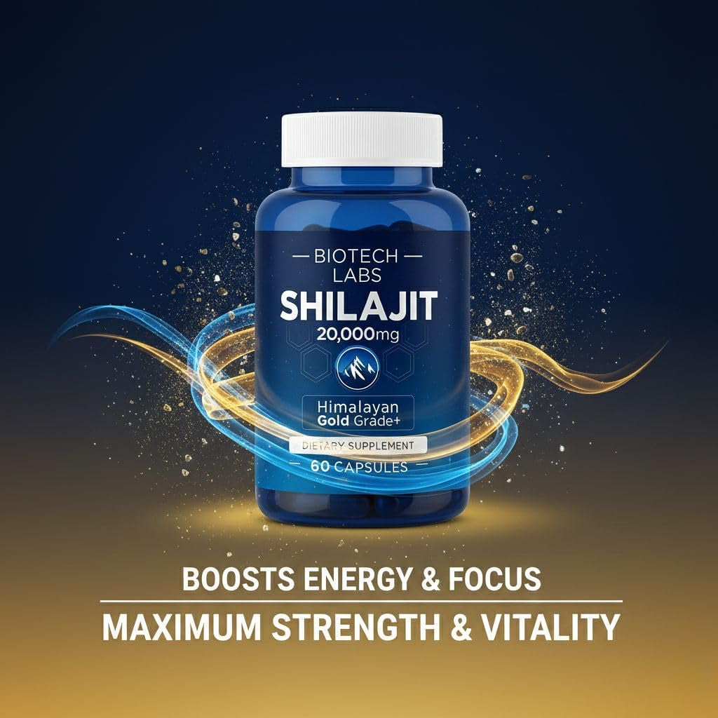 Biotech Labs Shilajit 20,000Mg – Gold Grade Himalayan Extract | High Fulvic Acid, 85+ Trace Minerals | Energy, Vitality & Testosterone Support | Men’S Wellness & Performance | 60 Capsules