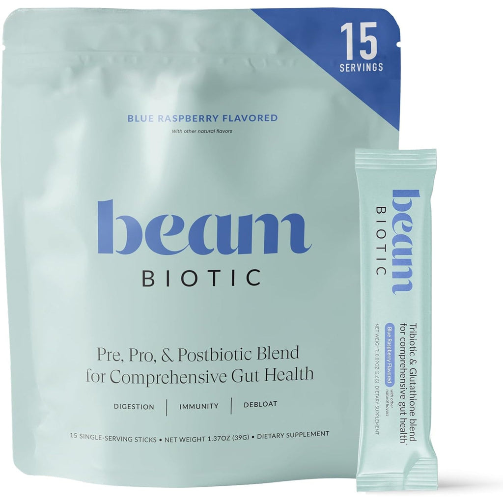 Beam Biotic Probiotics for Women – Gut Health & Digestive Health Powder with Pre, Pro & Postbiotics + Glutathione, Daily Probiotic Drink for Bloating Relief & Gut Balance, 15 Servings, Blue Raspberry