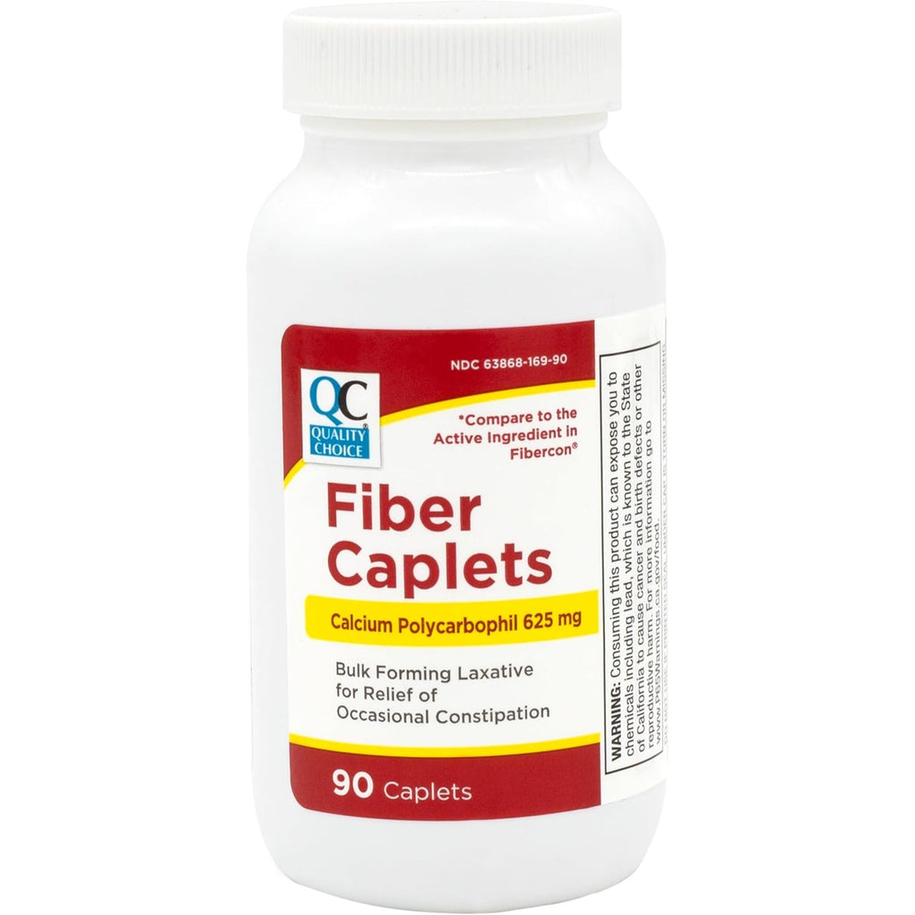 Quality Choice Fiber Therapy Caplets, Safe and Comfortable Constipation Relief without the Gas and Bloating, Insolubale Fiber for Bowel Irregularity in a 90 Count Bottle of Caplets