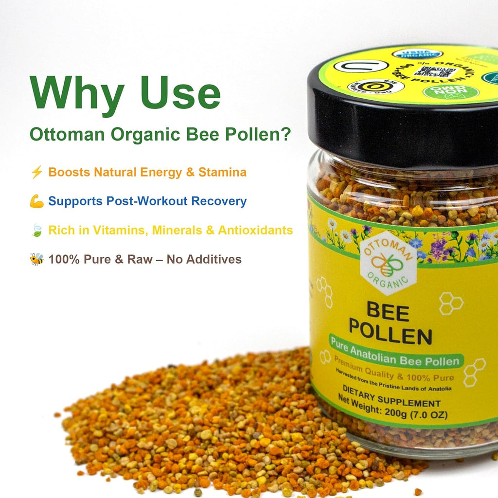 Bee Pollen – USDA & EU Organic Certified, Halal, ISO 22000 & GMP | 100% Pure Superfood, Rich in Vitamins & Minerals | Non-Gmo, Additive-Free (7 Ounce (Pack of 1))