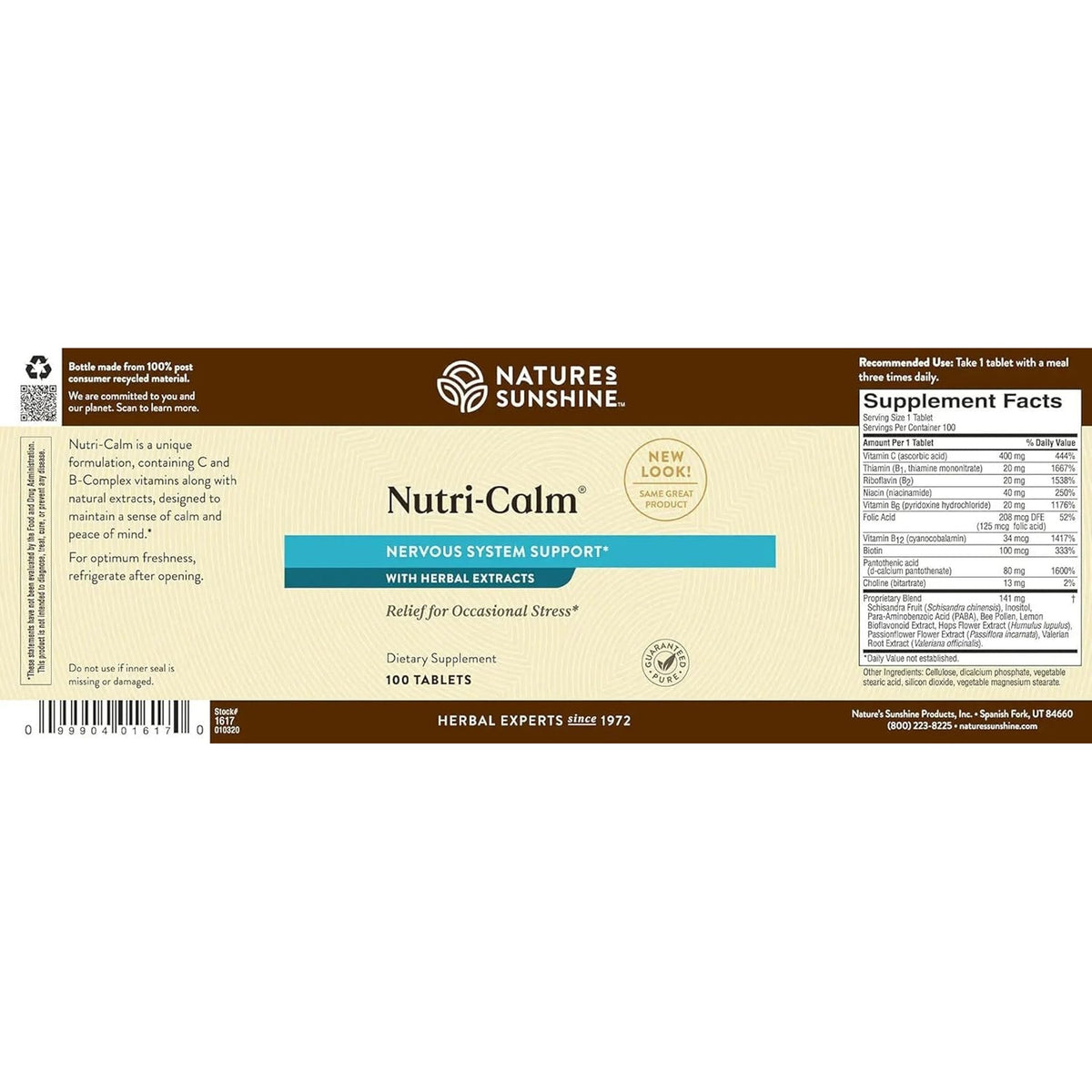 Nature'S Sunshine Nutri-Calm- Herbal Stress Relief Supplement for Natural Relief, Mood Support and Boost, Nervous System Support - 100 Count