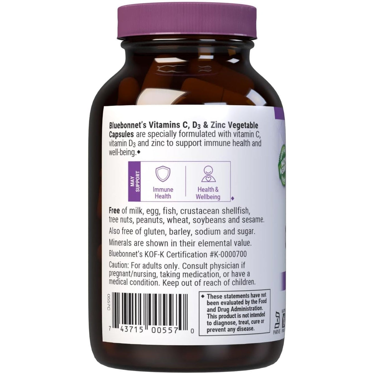 Bluebonnet Nutrition Vitamin C, D3 & Zinc, for Immune Health and Respiratory Function*, Soy-Free, Gluten-Free, Non-Gmo, Kosher Certified, Dairy-Free, 100 Vegetable Capsules, 100 Servings