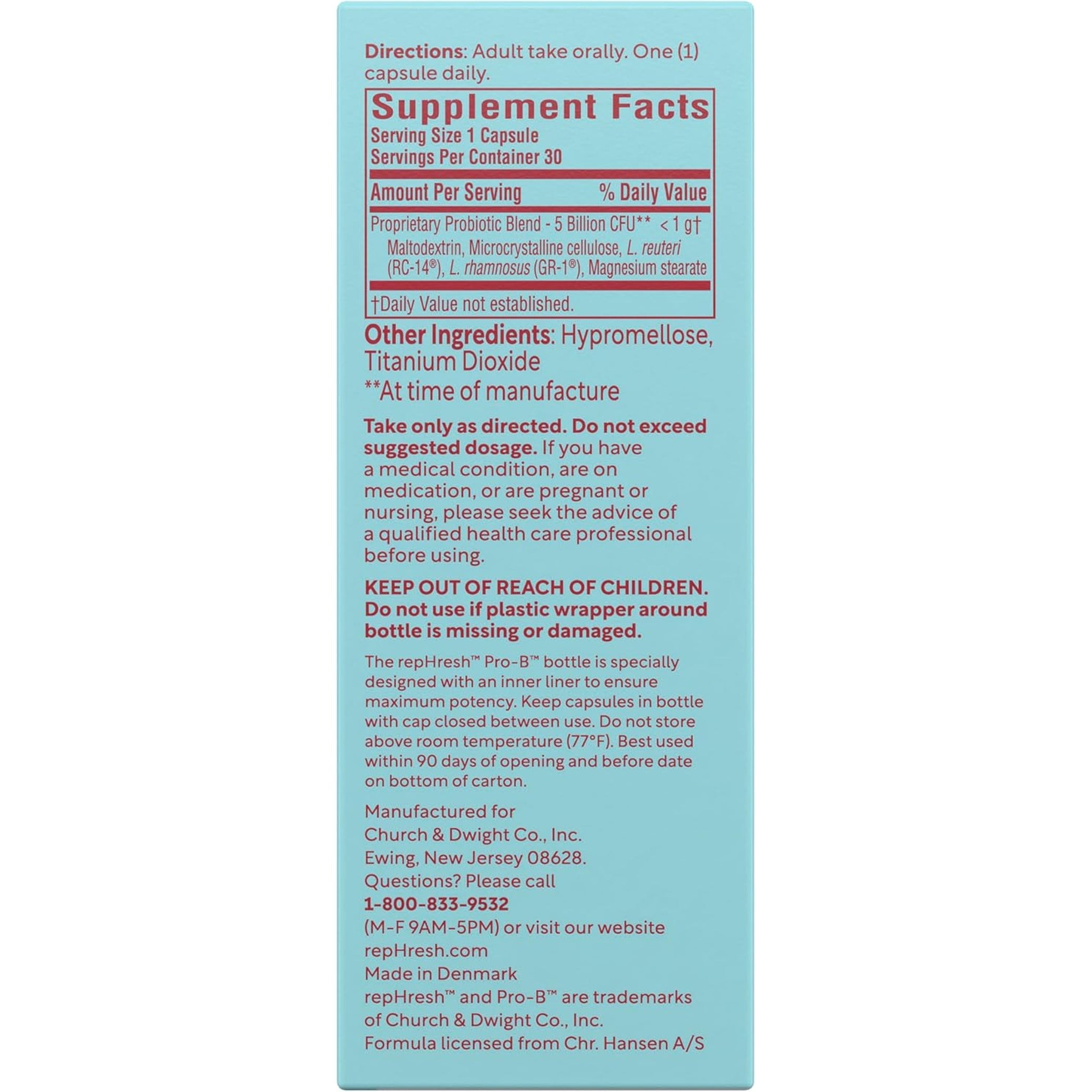 Rephresh Pro-B Vaginal Probiotic Supplement, Ph Balance, Probiotics for Women, Balances Yeast and Bacteria to Maintain Feminine Health, Daily Oral Capsules, 30 Count