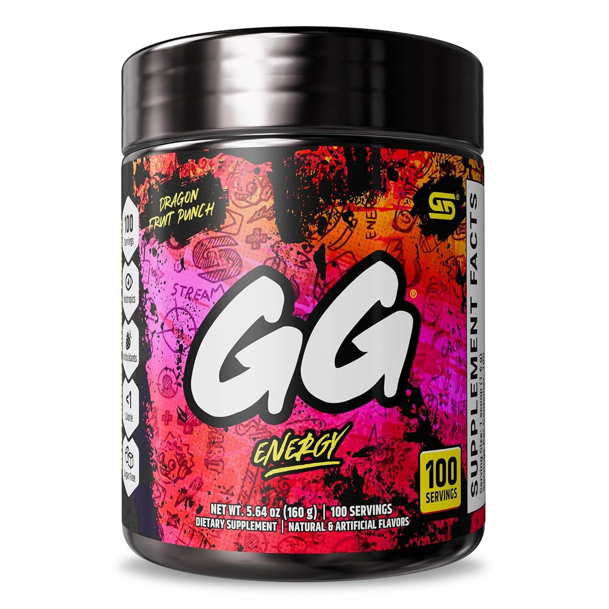 Gamer Supps GG Energy - Dragonfruit Punch (100 Servings) - Keto Friendly Gaming Energy and Nootropic Blend, Sugar Free + Organic Caffeine + Vitamins, Powder Drink