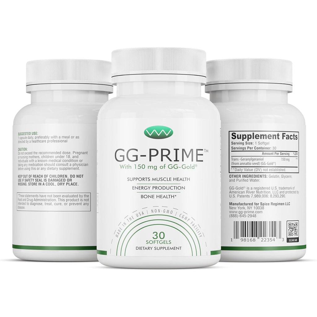 Gg-Prime™ Geranylgeraniol Supplement – 150Mg Gg-Gold® from Annatto – Supports Coq10 Production, Muscle & Bone Health – 30 Softgels