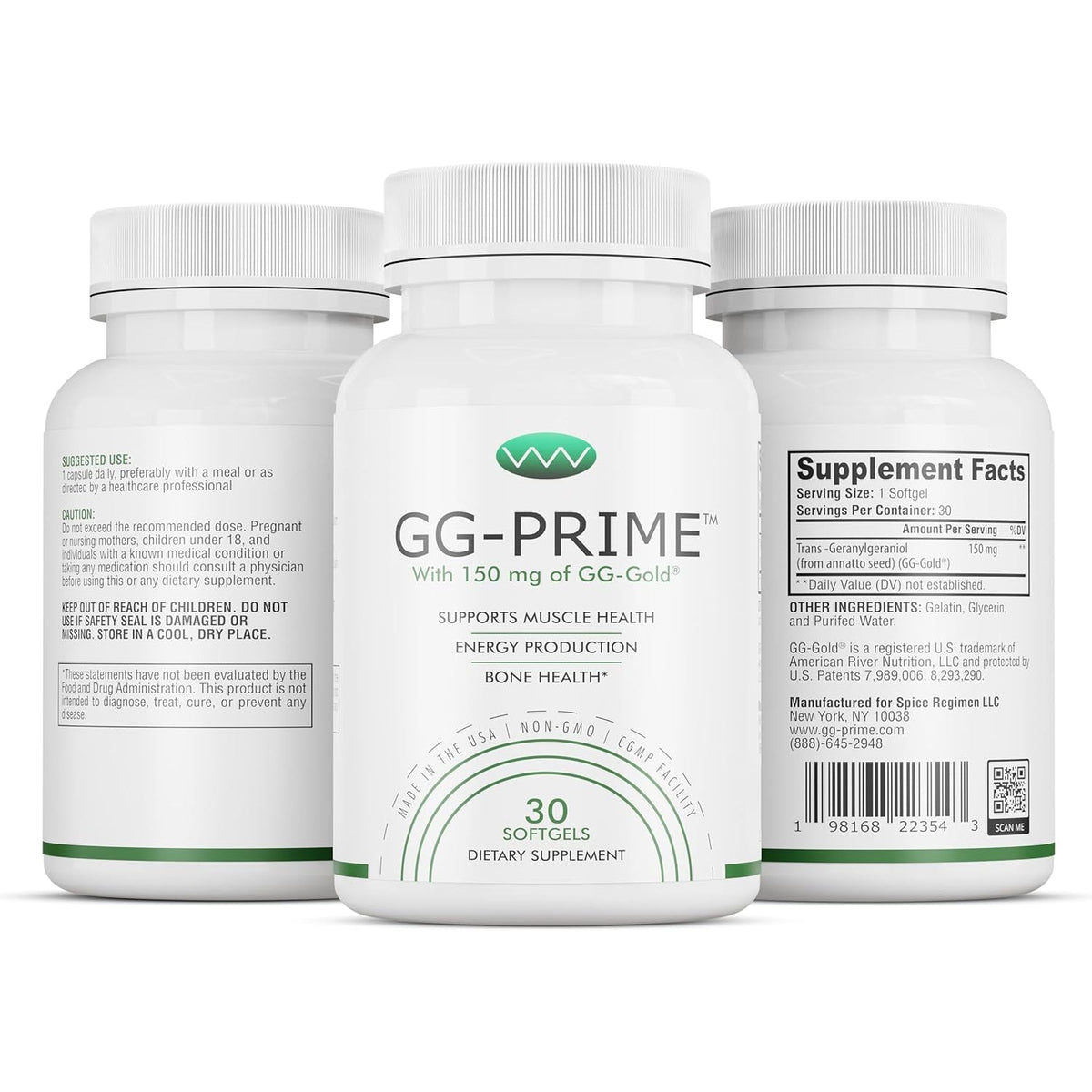 Gg-Prime™ Geranylgeraniol Supplement – 150Mg Gg-Gold® from Annatto – Supports Coq10 Production, Muscle & Bone Health – 30 Softgels