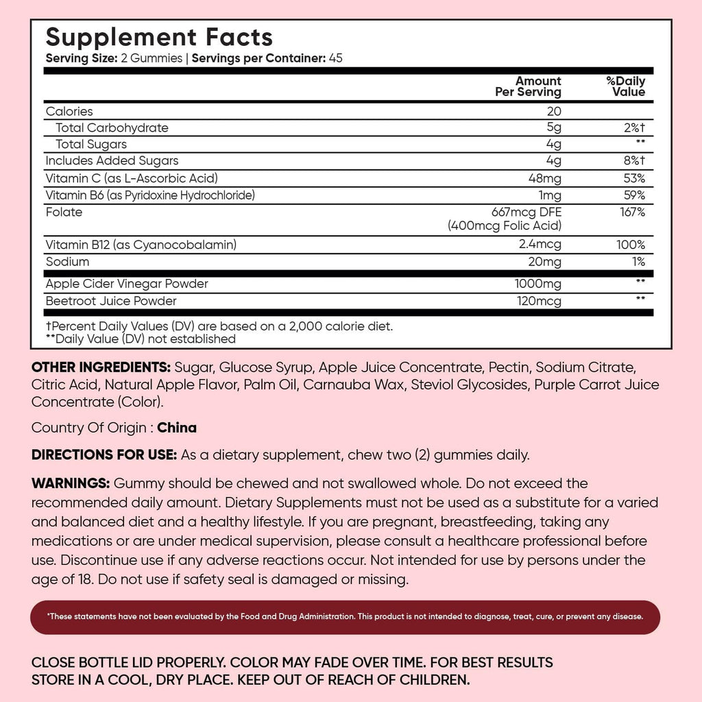Weightworld Apple Cider Vinegar Gummies 1000Mg with the Mother + VIT C, B12-9-6, Beetroot | ACV Gummies - Digestion, Metabolism, Detox & Cleanse | Vegan Apple Cider Vinegar with Mother, 90 Count