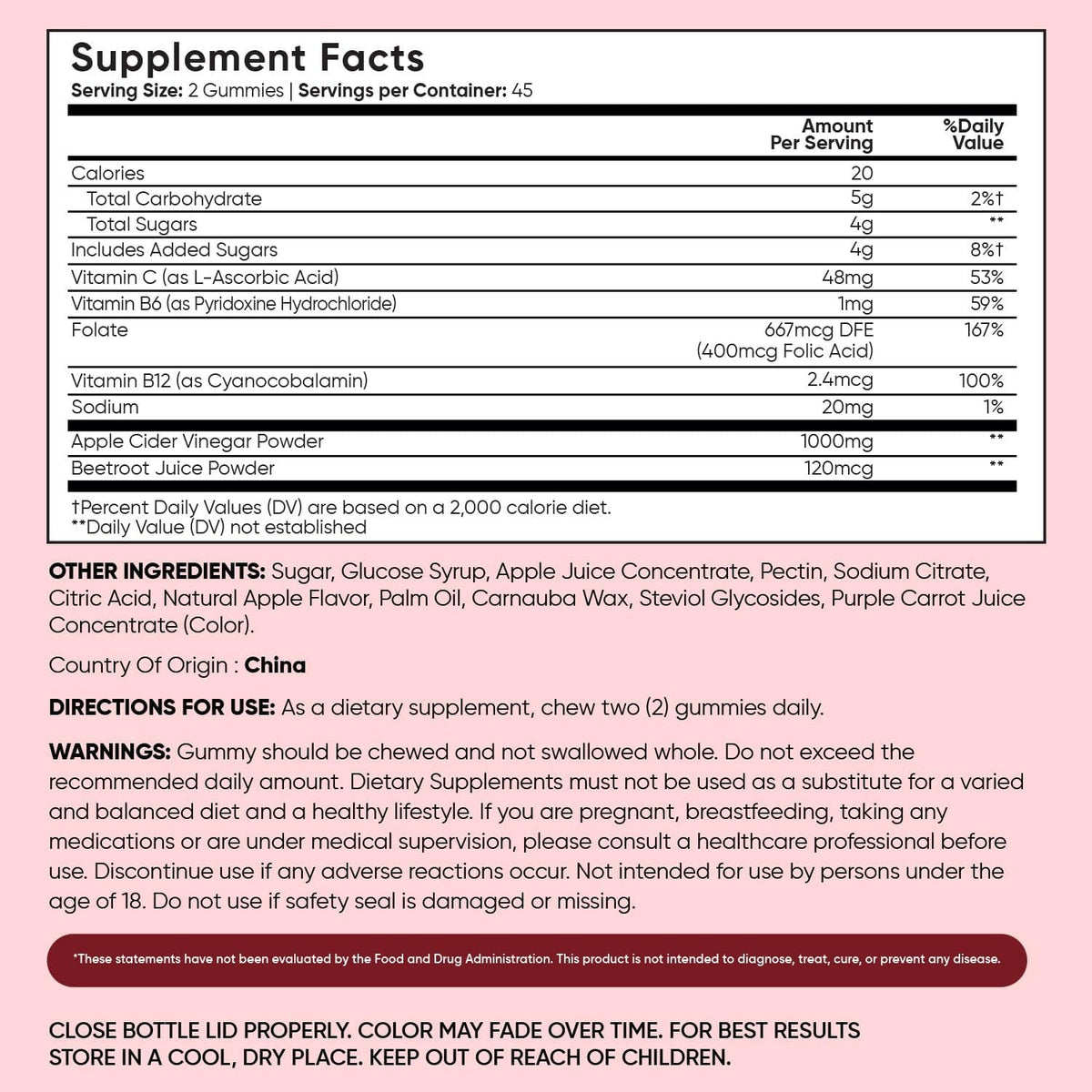 Weightworld Apple Cider Vinegar Gummies 1000Mg with the Mother + VIT C, B12-9-6, Beetroot | ACV Gummies - Digestion, Metabolism, Detox & Cleanse | Vegan Apple Cider Vinegar with Mother, 90 Count
