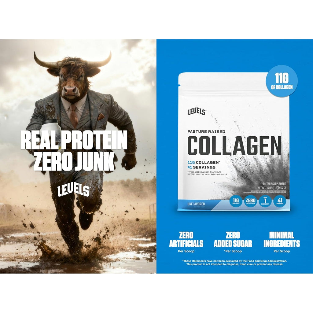 Levels Collagen Peptides, No Artificial Ingredients, 11G of Collagen, Unflavored, 1LB
