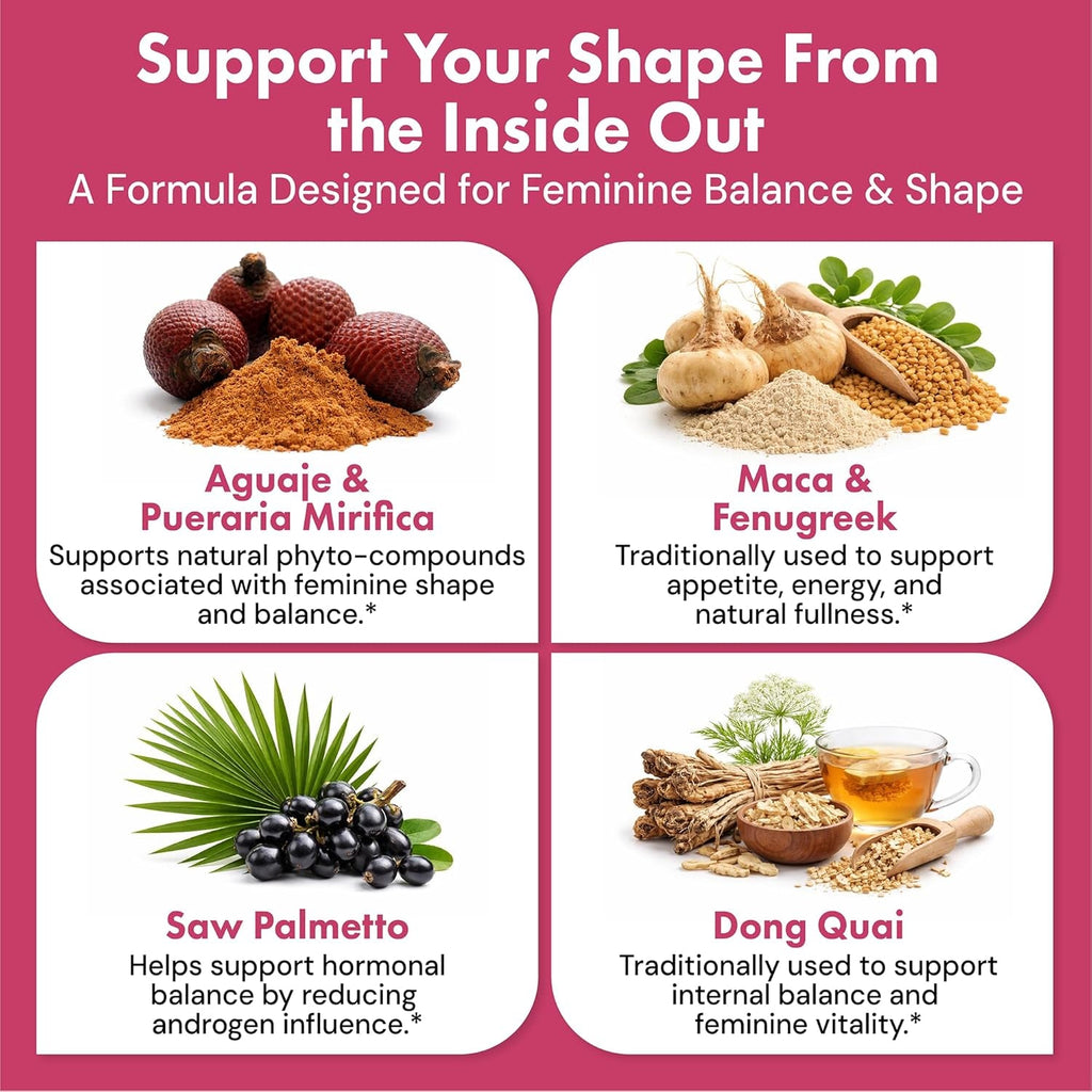 Smart Weight Gainer for Women – Booty Pills, Curves & Shape Support for Healthy Weight Gain, Hips & Glutes – Easy Alternative to Shakes – 60 Pills with Aguaje, Pueraria Mirifica, Dong Quai & More