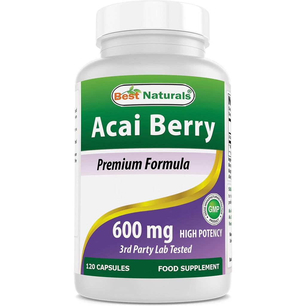 #1 Acai Berry 600Mg per Serving by Best Naturals -- 100% Pure High Potency -- Supports Fat Metabolism -- Manufactured in a USA Based GMP Certified Facility and Third Party Tested for Purity. Guaranteed!! (120 Caps)
