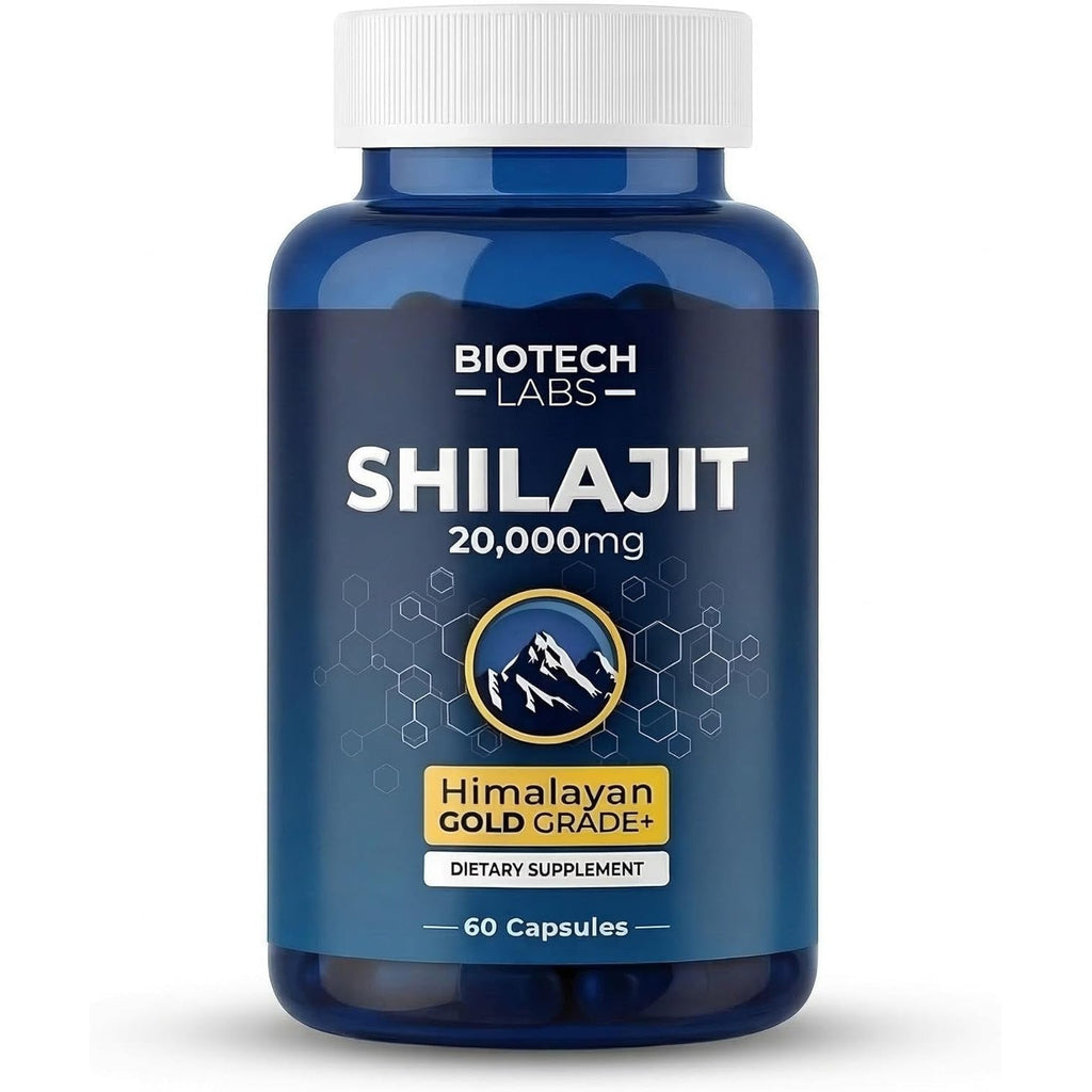 Biotech Labs Shilajit 20,000Mg – Gold Grade Himalayan Extract | High Fulvic Acid, 85+ Trace Minerals | Energy, Vitality & Testosterone Support | Men’S Wellness & Performance | 60 Capsules