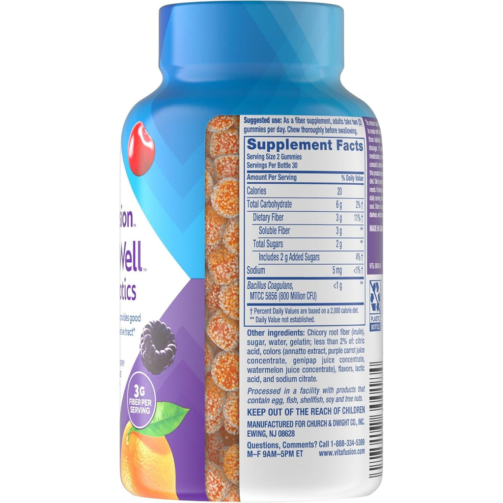 Vitafusion Probiotic + Prebiotic Fiber Gummies for Adults, Probiotic Supplement with Prebiotic Fiber to Support Gut Health and Provide Good Bacteria (1), Cherry Berry Citrus Rush Flavor, 60 Count
