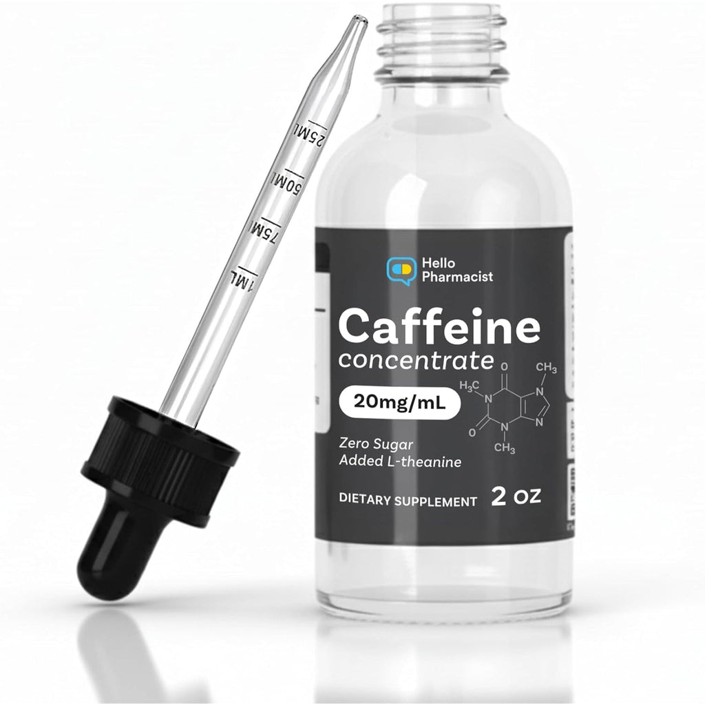 Caffeine Liquid Concentrate Drops (20 Milligram per Ml) with Added L-Theanine - Sugar Free - Formulated for Rapid Sublingual Absorption - 2 Ounces - Measured Dropper Included - Made in the USA